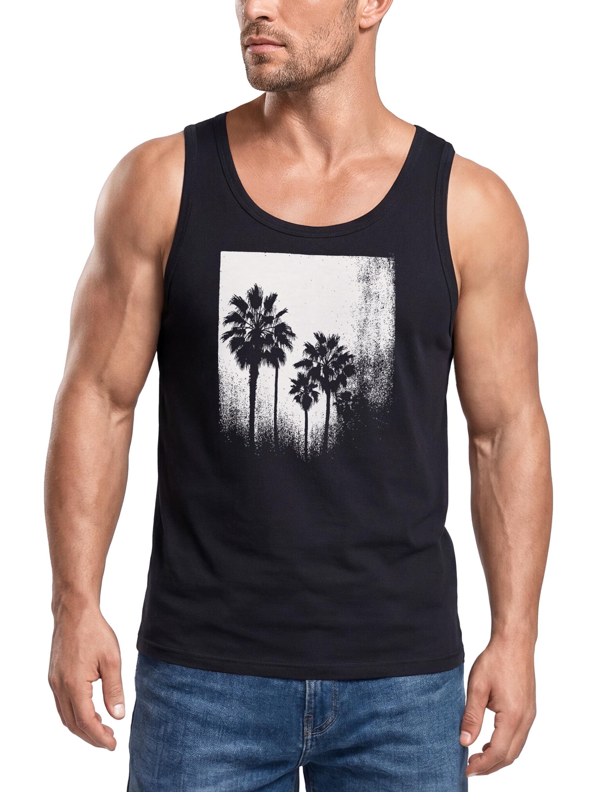 Neverless Tanktop Herren Tank-Top Palmen Fotoprint Vintage Style Frontprint Beach mit Print