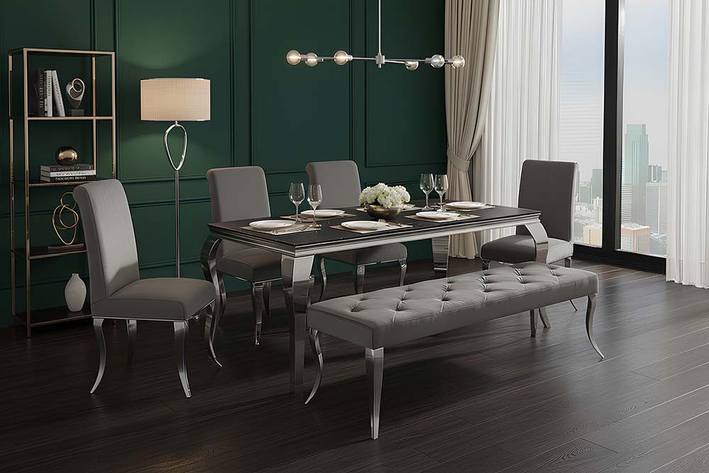 riess-ambiente Sitzbank MODERN BAROCK DELUXE 170cm grau / silber - Samt, Edelstahl, gepolstert (Einzelartikel, 1-St), Polsterbank mit Zierknöpfen - ideal für glamouröse Essbereiche & Flure
