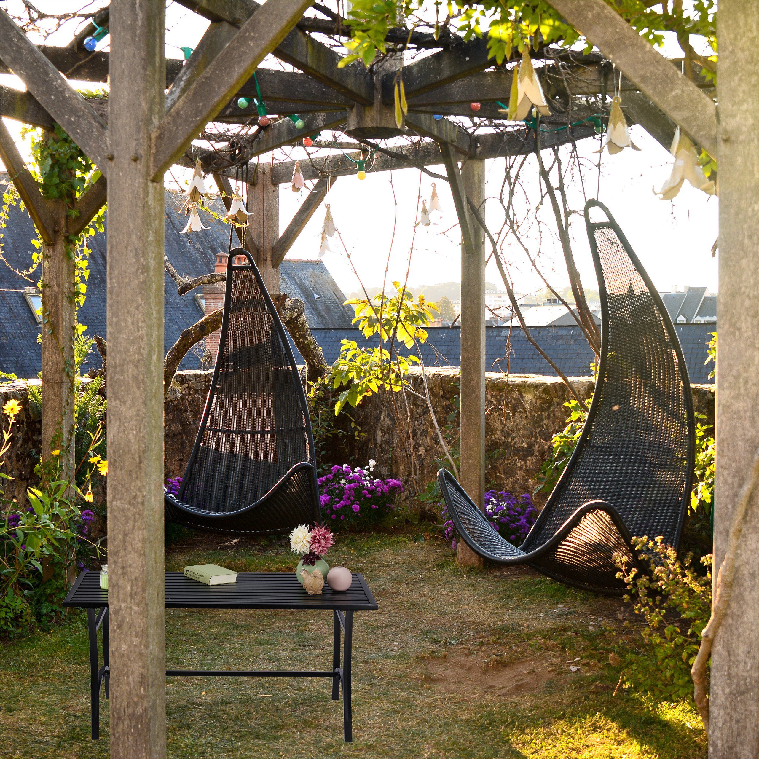 relaxdays Gartentisch rechteckig schwarz
