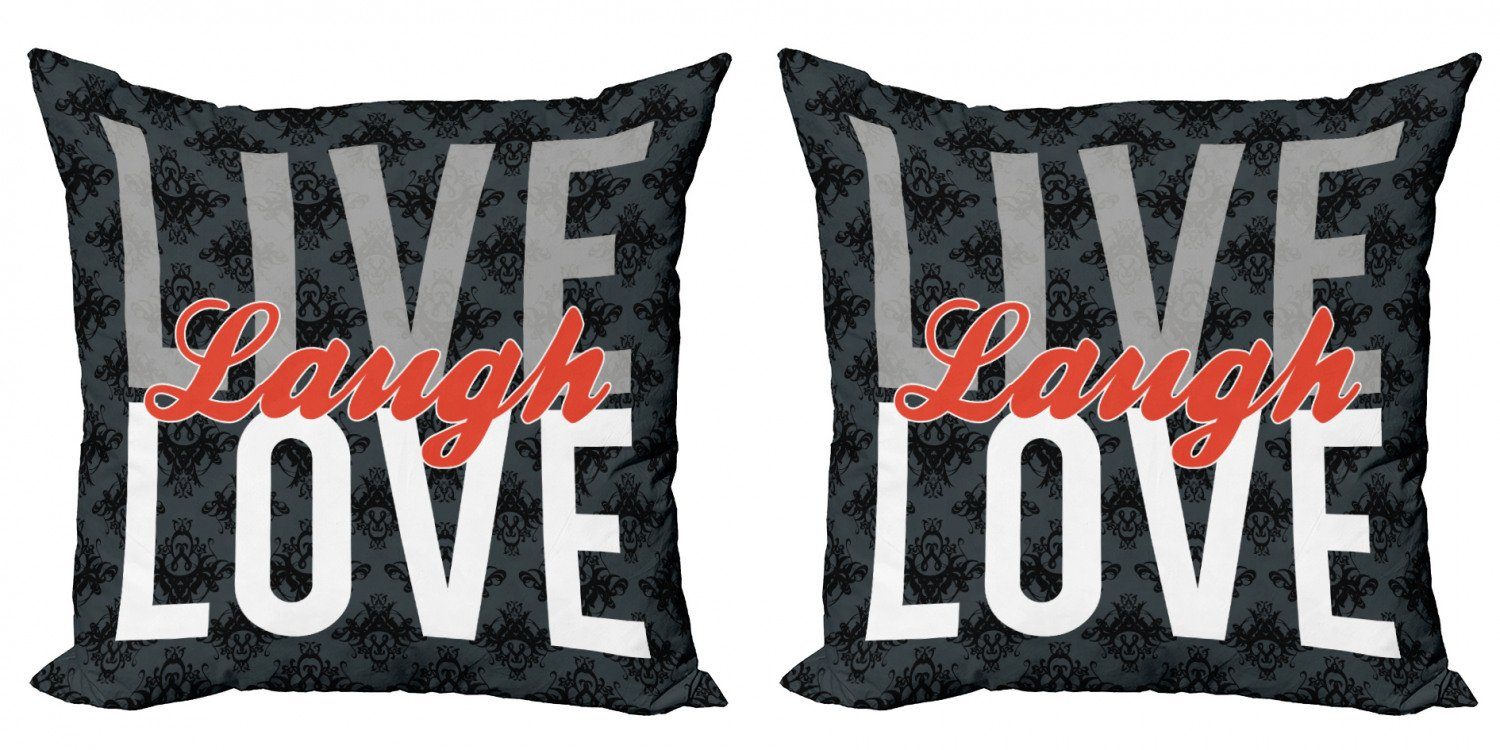 Stück), lache Lebe Liebe (2 Modern Abakuhaus Antiker Accent Digitaldruck, Damast Doppelseitiger Kissenbezüge