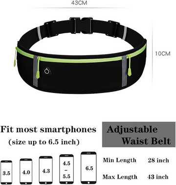 leben Laufgürtel Running Belt, Mobile Phone Case Jogging, Sports Waist Bag, Bum Bag (Multi-pocket storage,Adjustable and comfortable, Fits All Mobile Phones up to 6.5 Inches, Hiking, Gym, black) Running Bag, Waterproof Running Belt with Night Reflective Band