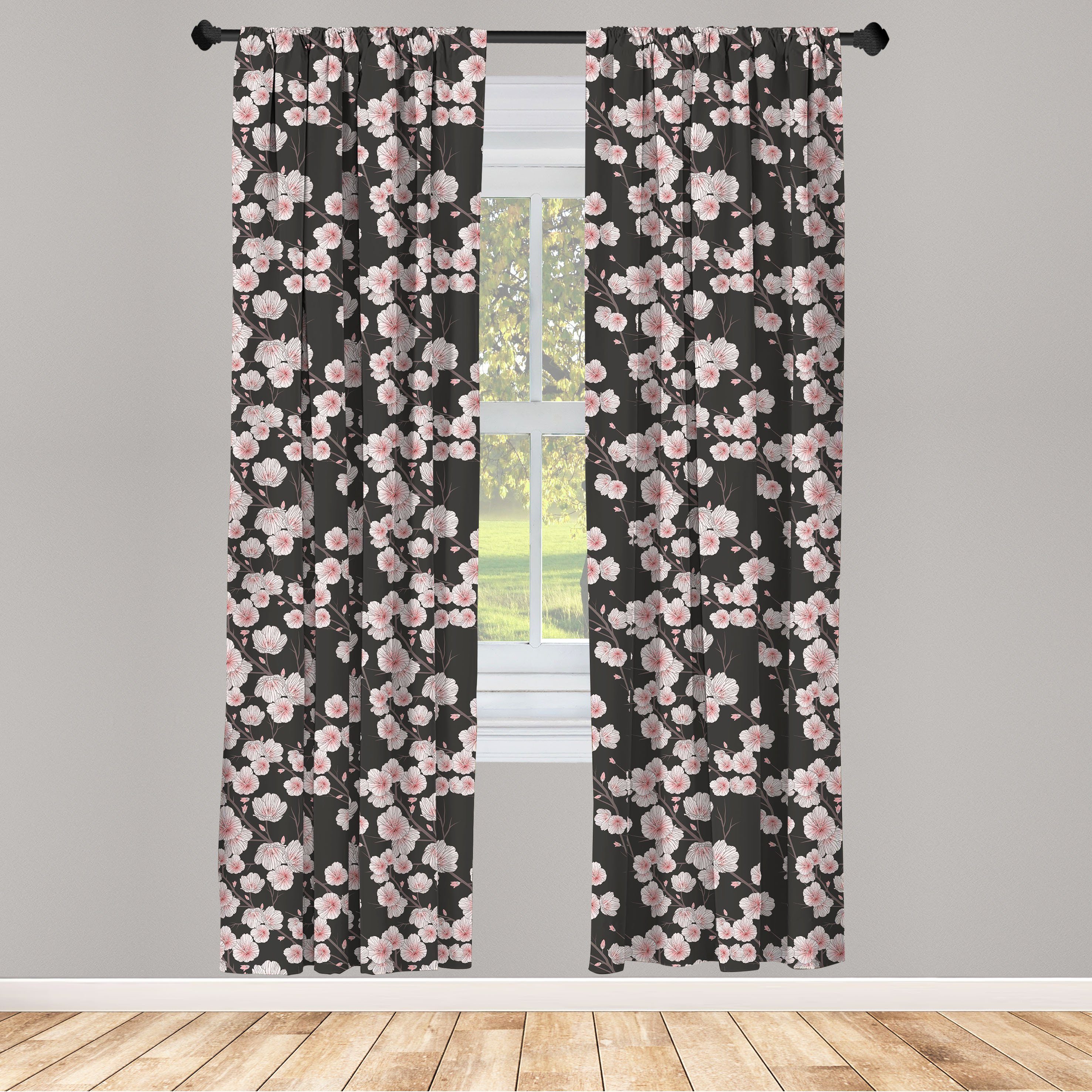 Gardine Vorhang für Wohnzimmer Schlafzimmer Dekor, Abakuhaus, Microfaser, Kirschblüte natürlicher Rustic
