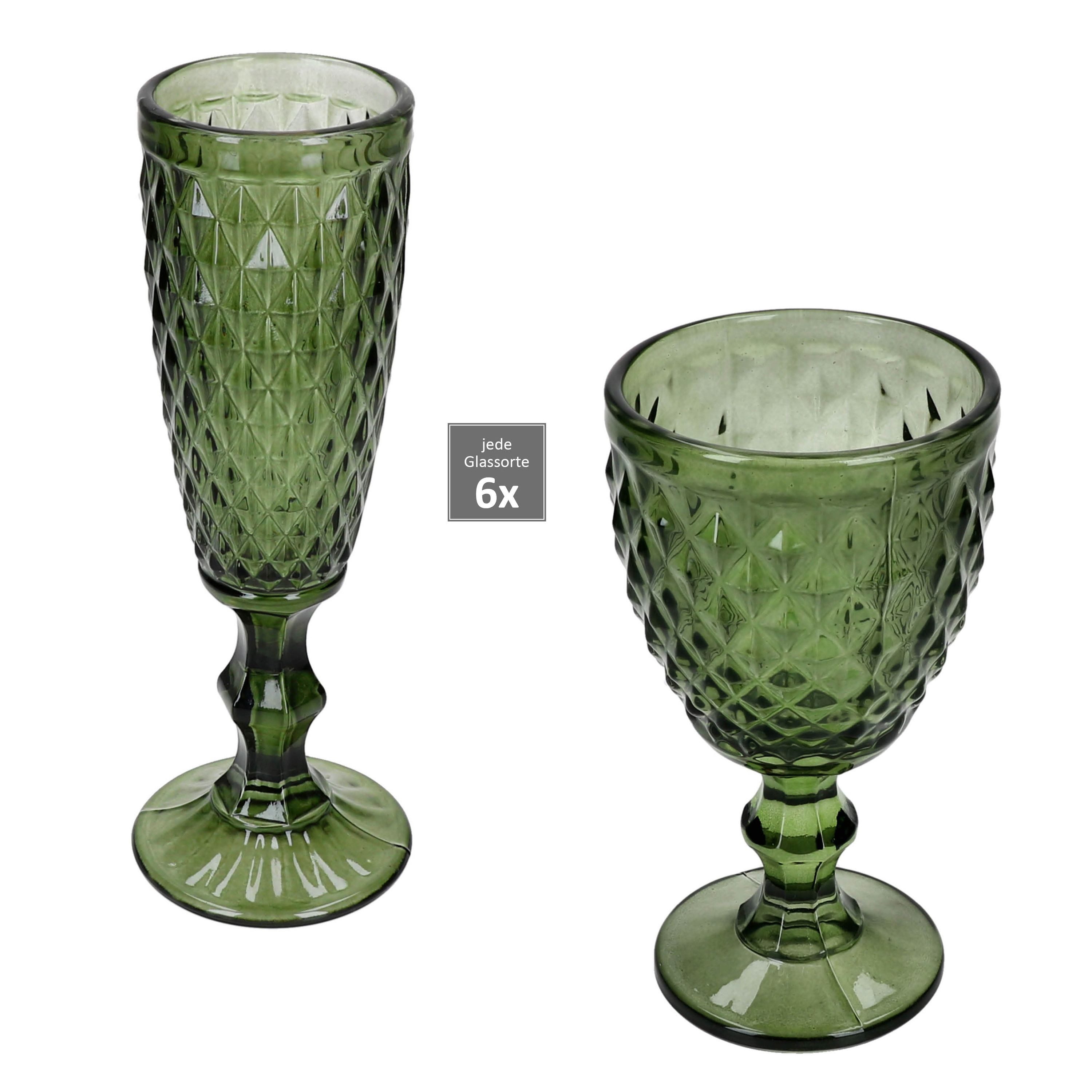 MamboCat Sektglas Diamond 12-tlg. Gläser-Set Weingläser Sektgläser Grün Weißwein, Glas – Bild 4 von 5