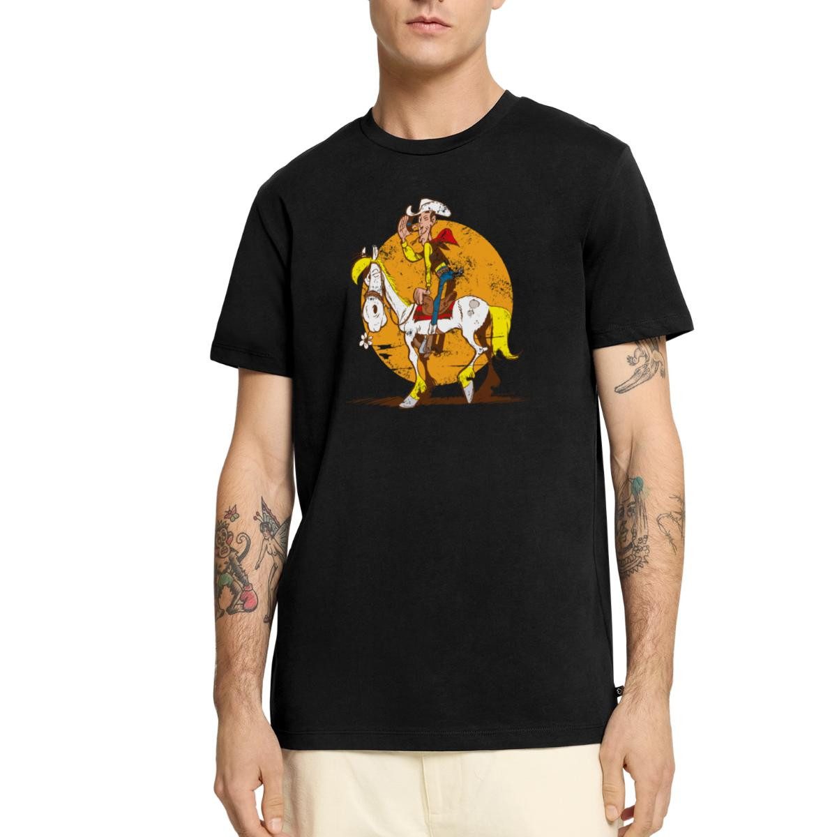 Spreadshirt T-Shirt Lucky Luke Jolly Jumper im Sonnenuntergang Männer Premium T-Shirt (1-tlg)
