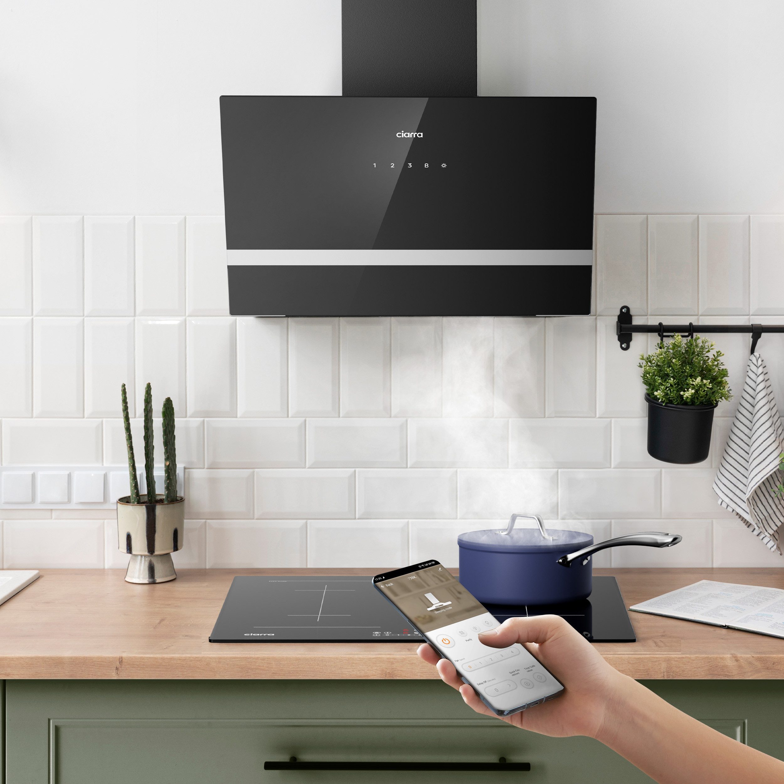 CIARRA Kopffreihaube 60 cm A+++ 650 m³/h Schräghaube leise Umluft & Abluft LED VM6736HB 60 cm A+++ 650 m³/h Schräghaube leise Umluft & Abluft LED VM6736HB, Kopffrei Dunstabzugshaube WIFI-APP Touch Control Inkl. BOOST 4 Stufen