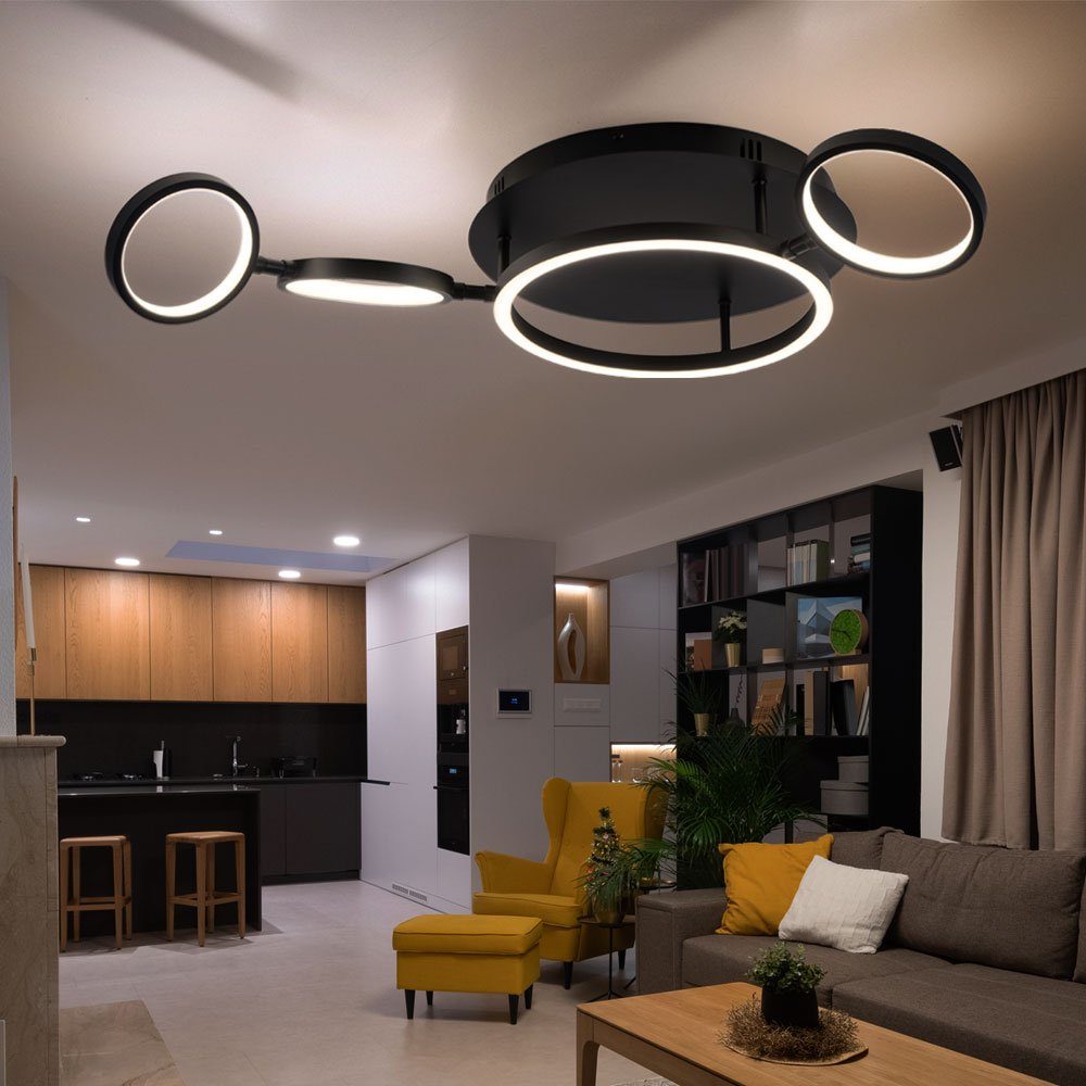 Globo LED Deckenleuchte, LED-Leuchtmittel fest verbaut, Warmweiß, Deckenlampe Deckenleuchte drehbar LED 23 Watt 4 Ringe schwarz | Deckenlampen