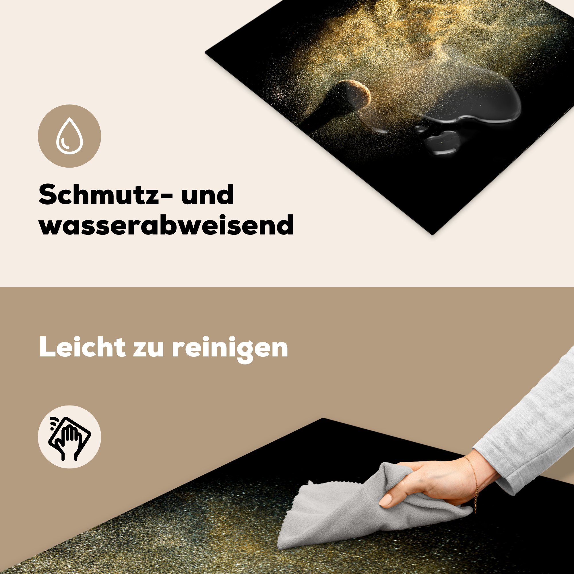 MuchoWow Herdblende-/Abdeckplatte Induktionsmatte Hintergrund, Goldpulver küche, tlg), 59x52 Ceranfeldabdeckung Vinyl, für cm, auf (1 die schwarzem