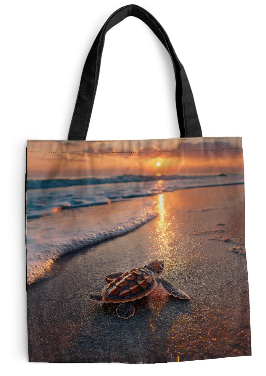 MuchoWow Shopper Schildkröte - Strand - Sonnenuntergang, Handtasche, Damen und Herren, Schultertasche, Umhängetasche, Tote Bag