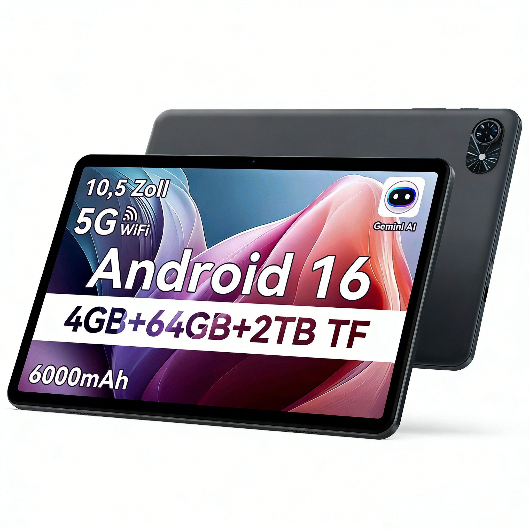 TABWEE T8 10.1", 6000 mAh, 12GB+128GB, Android 16, WLAN Tablet (10.1", Android16, 5G wifi, Android 16, Gemini AI, PC-Modus)