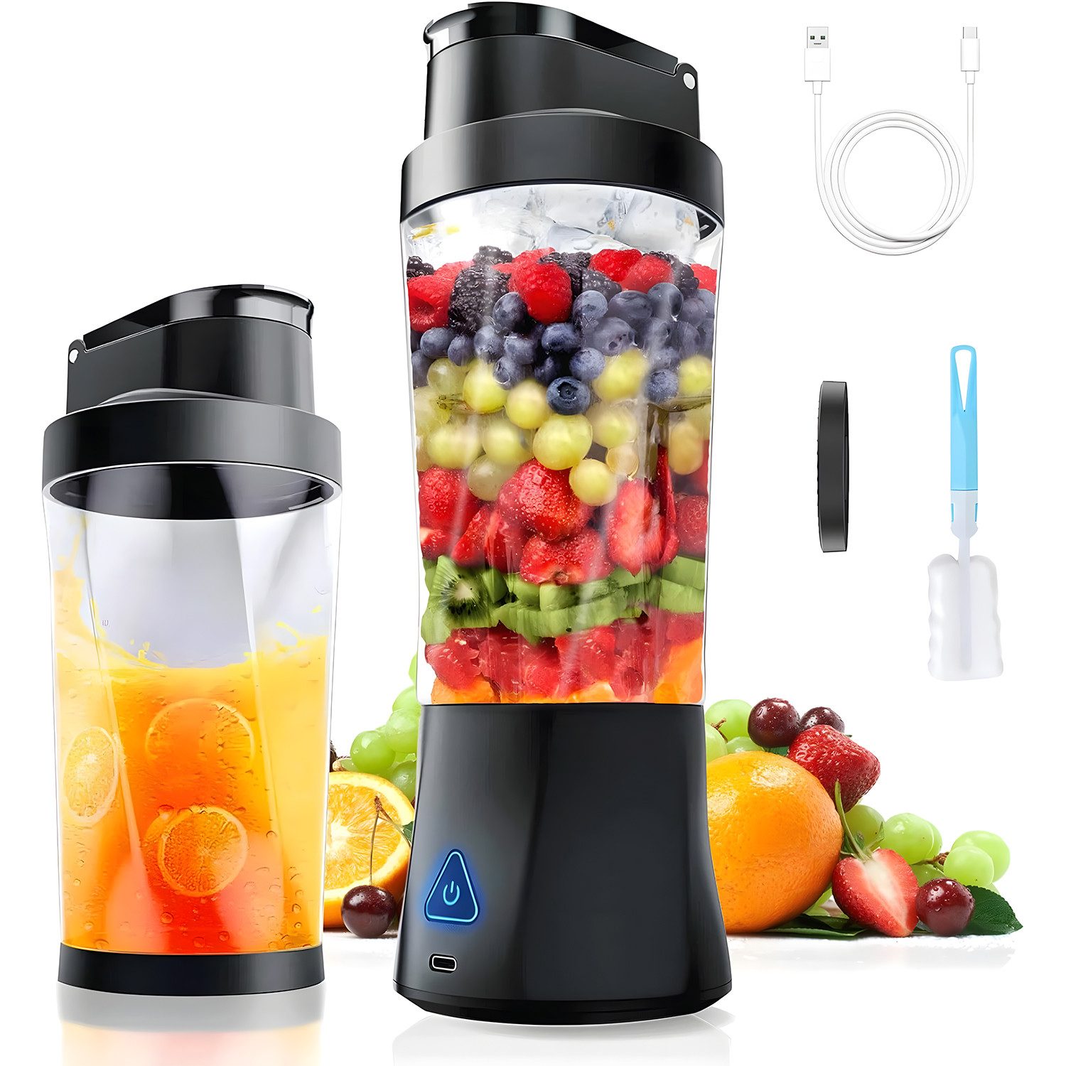 AIMAX Akku-Smoothie-Maker Tragbarer Mixer 700ml Mini Standmixer to Go - 6 Klingen Smoothie Maker, USB Shaker Bottle für Saft, für Küche, Reise, Büro, Fitness, Camper