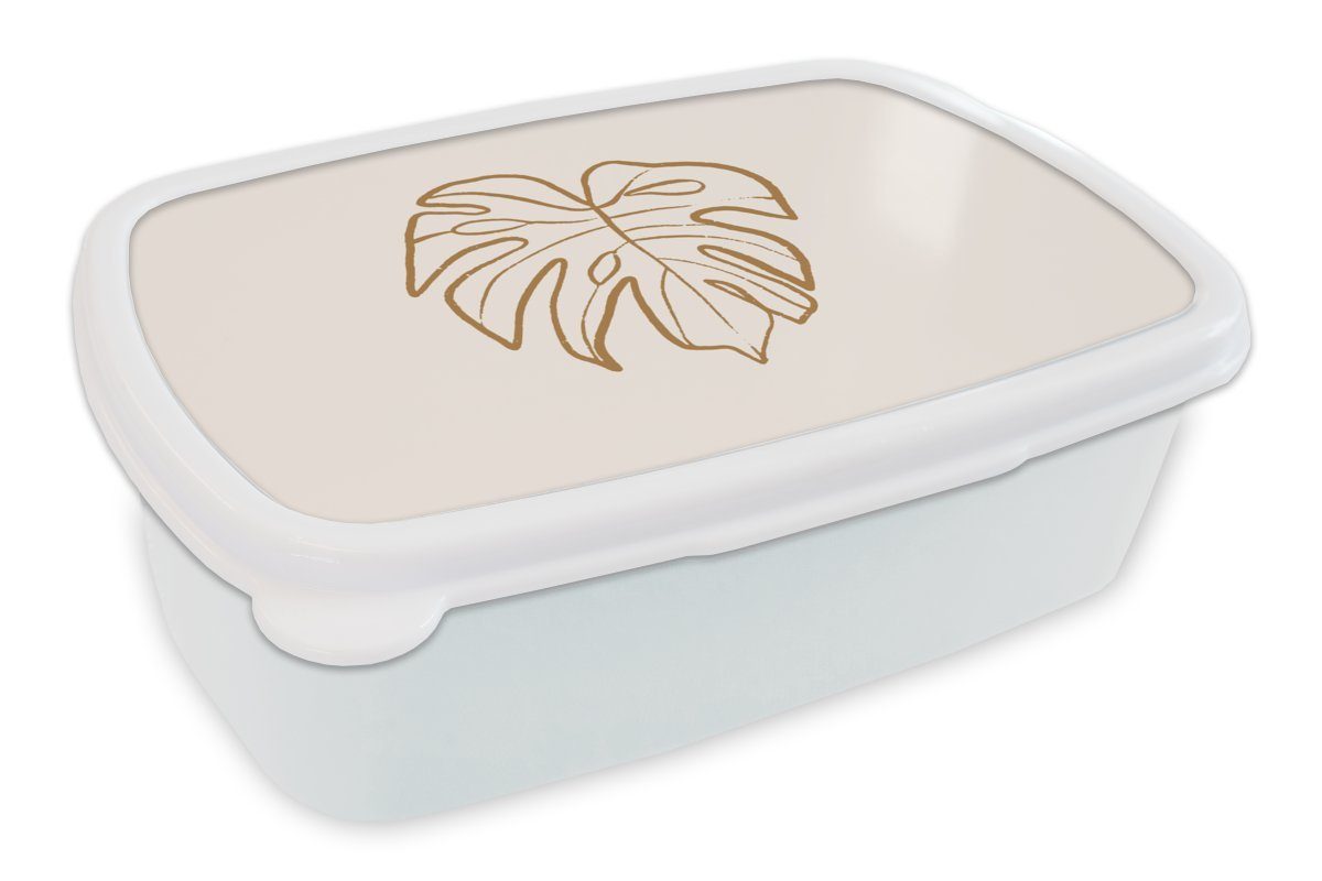 MuchoWow Lunchbox Sommer - Blätter - Strichzeichnung, Kunststoff, (2-tlg), Brotbox für Kinder und Erwachsene, Brotdose, für Jungs und Mädchen weiß