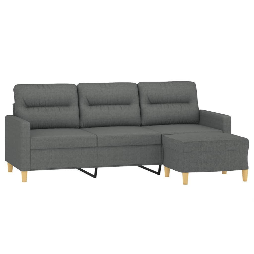 vidaXL Sofa 3-Sitzer-Sofa mit Hocker Dunkelgrau 180 cm Stoff