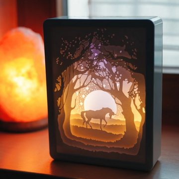 CiM LED Lichtbox 3D Papercut RECTANGLE - Unicorn, LED fest integriert, Warmweiß, 16x5x21cm, Shadowbox, Wohnaccessoire, Nachtlicht, kabellose Dekoration