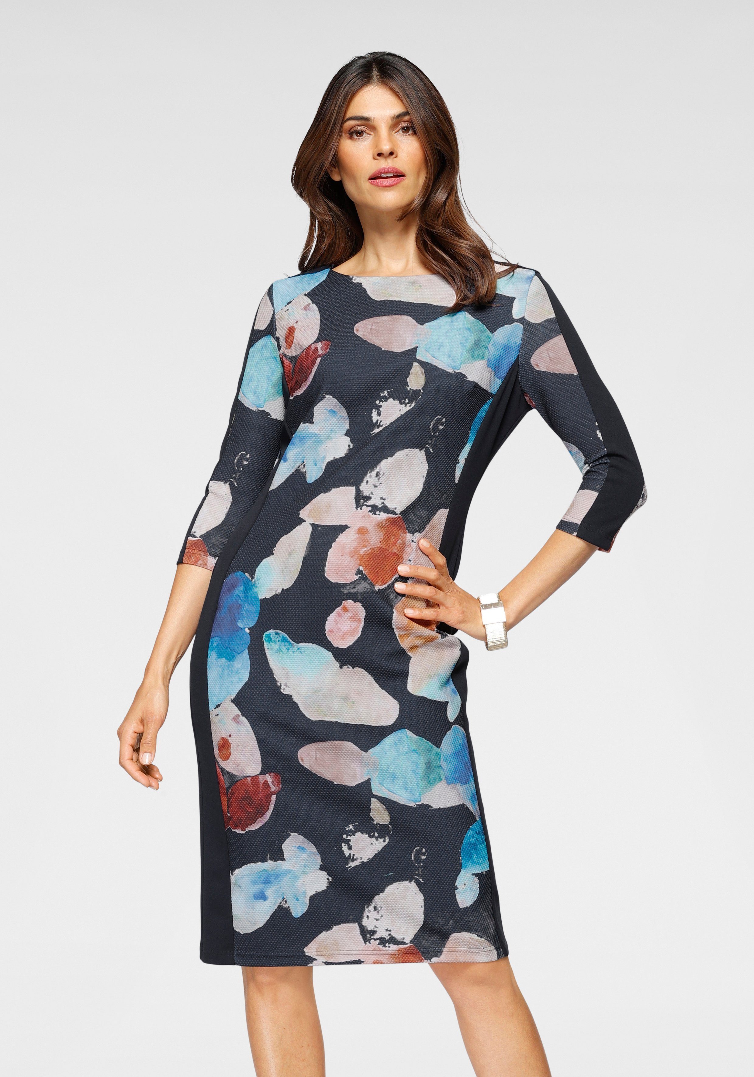 Damen Kleider select  By Hermann Lange Jerseykleid bedruckt, mit unifarbenen Seitenteilen
