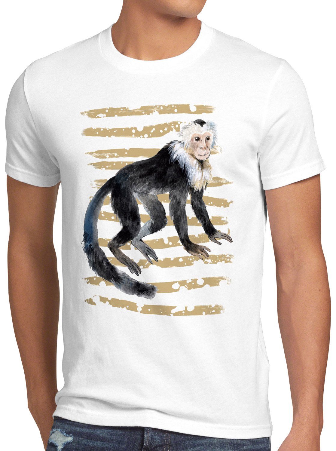 T-Shirt Herren style3 kapuziner Print-Shirt zoo Affe sommer