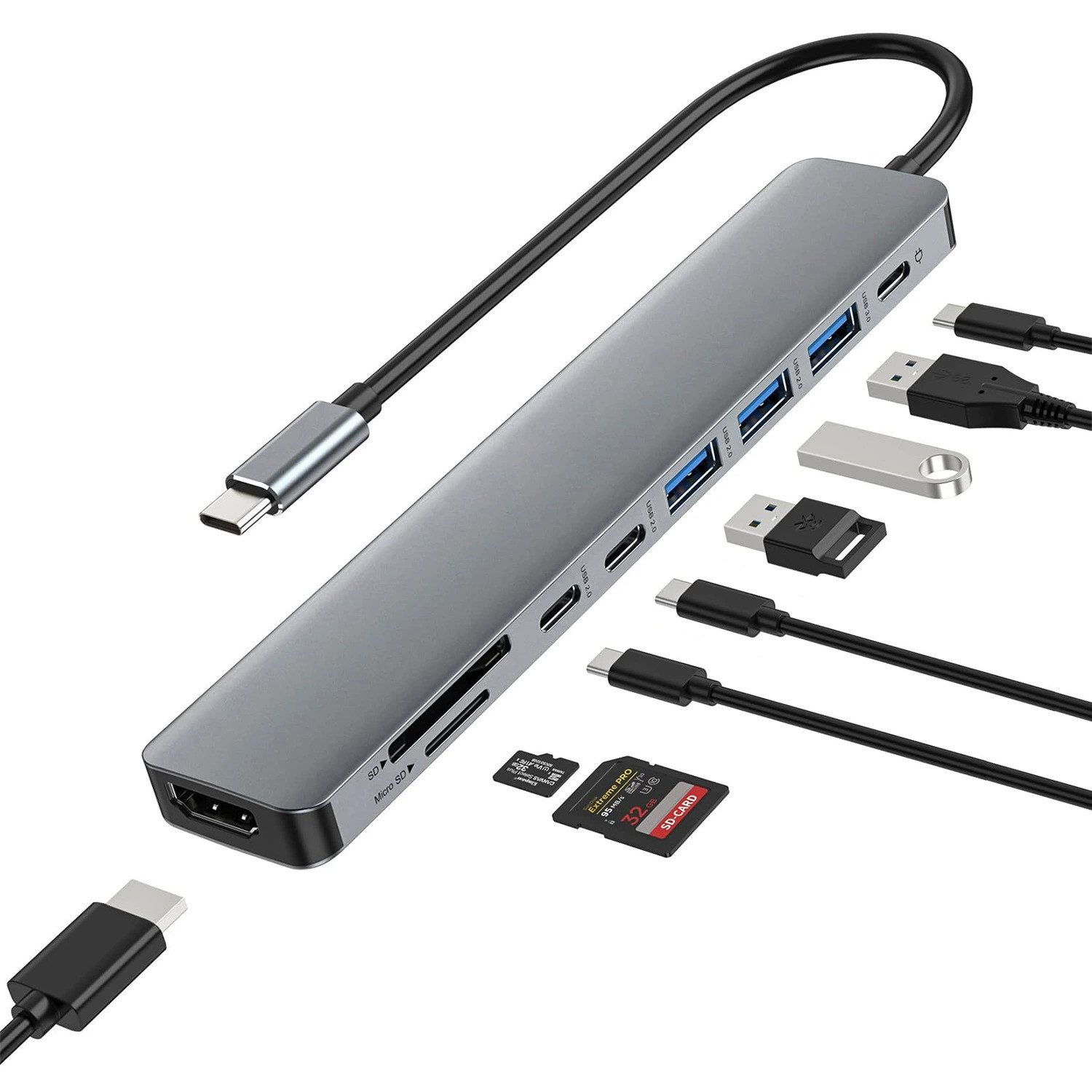 Typ c zu HDMI 4k usb3.0 pd, 9 in 1/5 in 1 docking station USB-Adapter