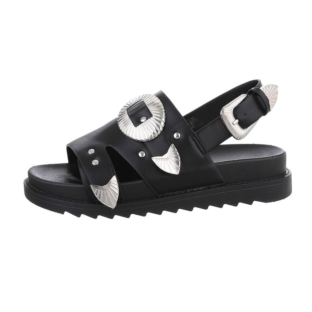 Ital-Design Damen Freizeit Riemchensandalette (85960159) Keilabsatz/Wedge Keilsandaletten in Schwarz