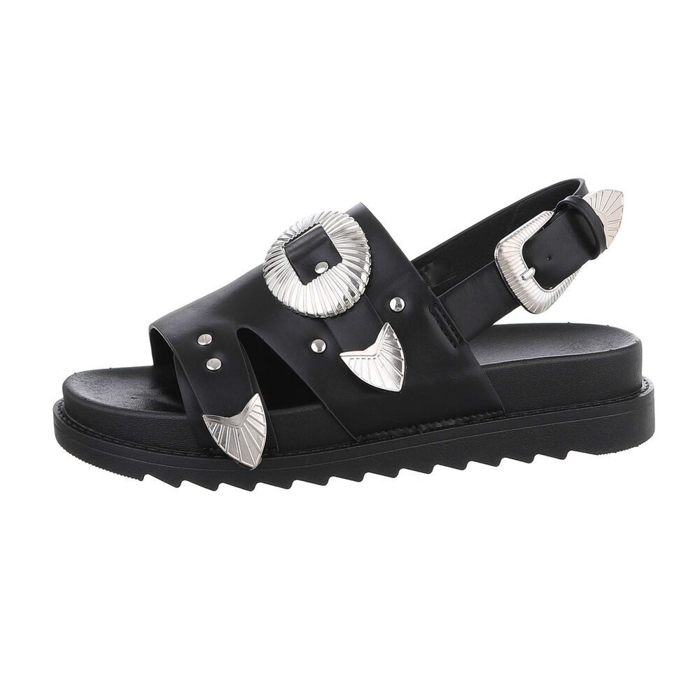 Ital-Design Damen Freizeit Riemchensandalette (85960160) Keilabsatz/Wedge Keilsandaletten in Schwarz