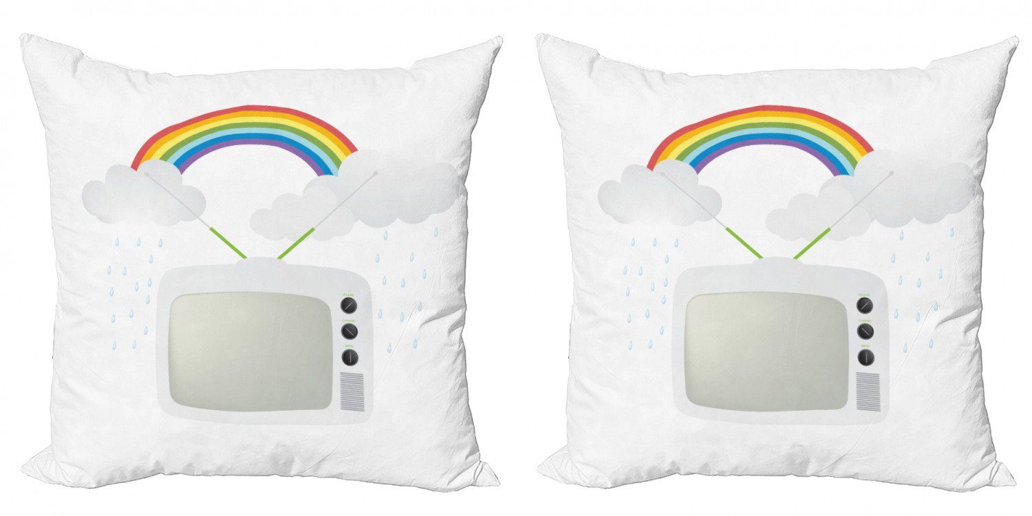 Kissenbezüge Modern Accent Doppelseitiger Digitaldruck, Abakuhaus (2 Stück), Regenbogen Old TV Raining Wolken | Kissenbezüge