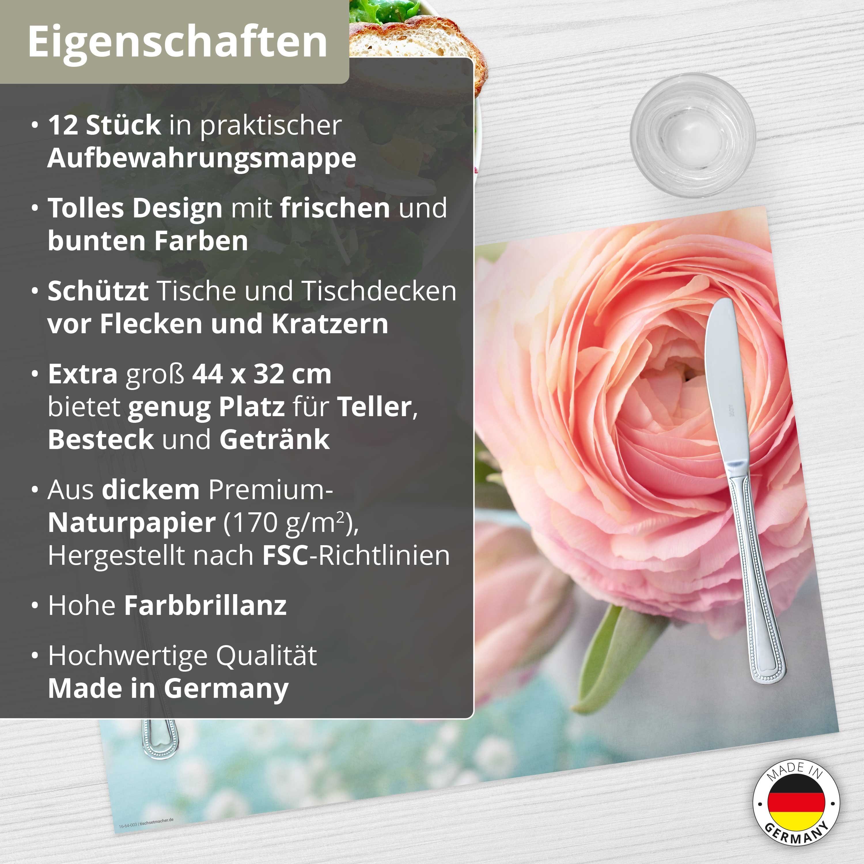 in in Germany Ostern 32 / Tischsetmacher, Rosen, & Rosa Aufbewahrungsmappe, Platzset, x Blumen 12-St., Frühling, - Tischset (aus 44 cm Made rosa), Naturpapier