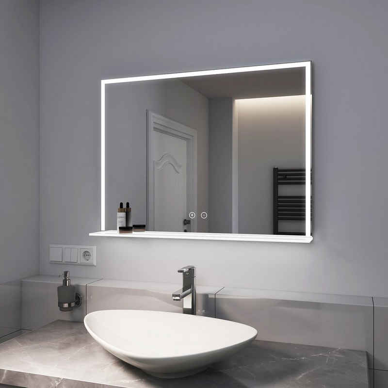 EMKE Badspiegel Badspiegel mit Beleuchtung, Badezimmerspiegel Wandspiegel Badespiegel, mit Ablage und Beschlagfrei 70-80cm