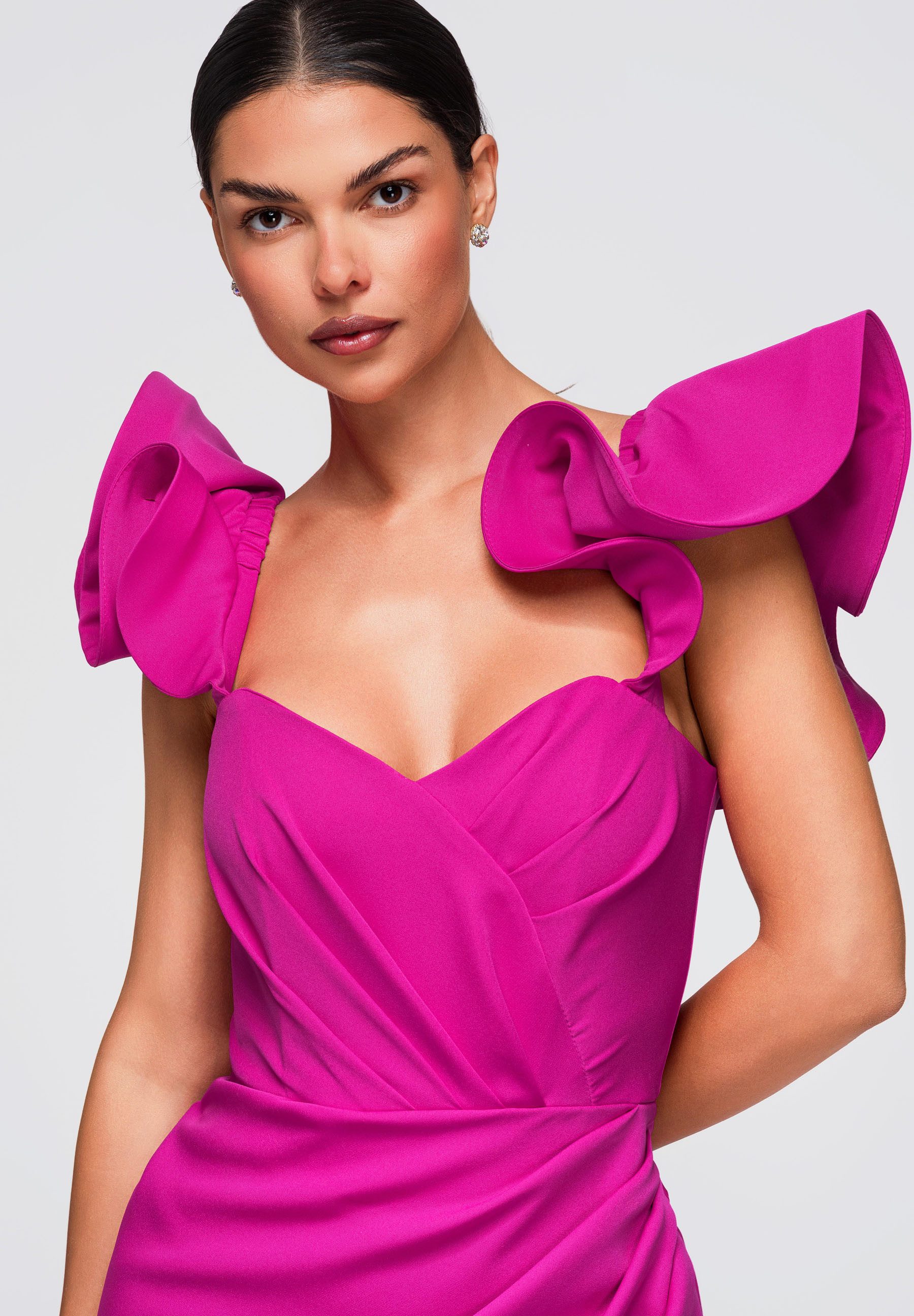 OMBRE Abendkleid Damen Abendkleid Maxi mit Herz-Ausschnitt Fuchsia L (kein Set, 1-tlg) in Unifarbe – Bild 4 von 5