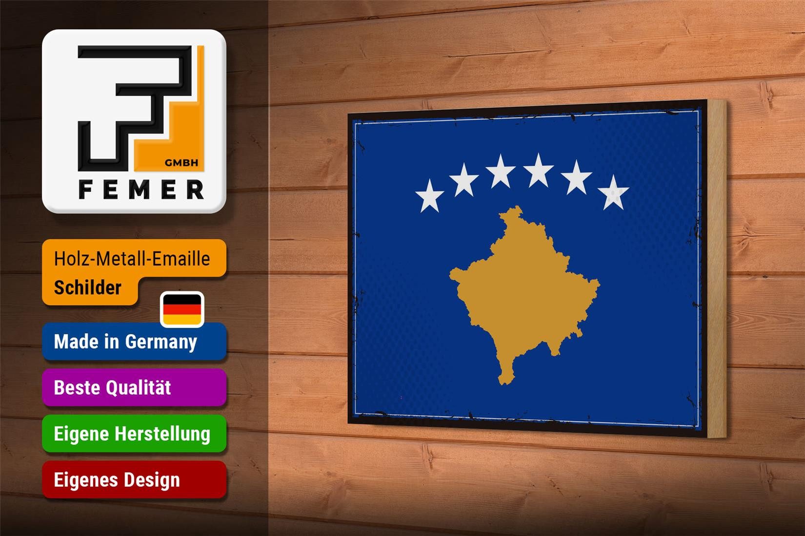 Femer GmbH Holzbild Flagge Kosovo 18x12 cm Retro Flag of Kosovo, Flaggen (1 St), Glatte Holzfaserplatte (MDF), vorn beschichtet