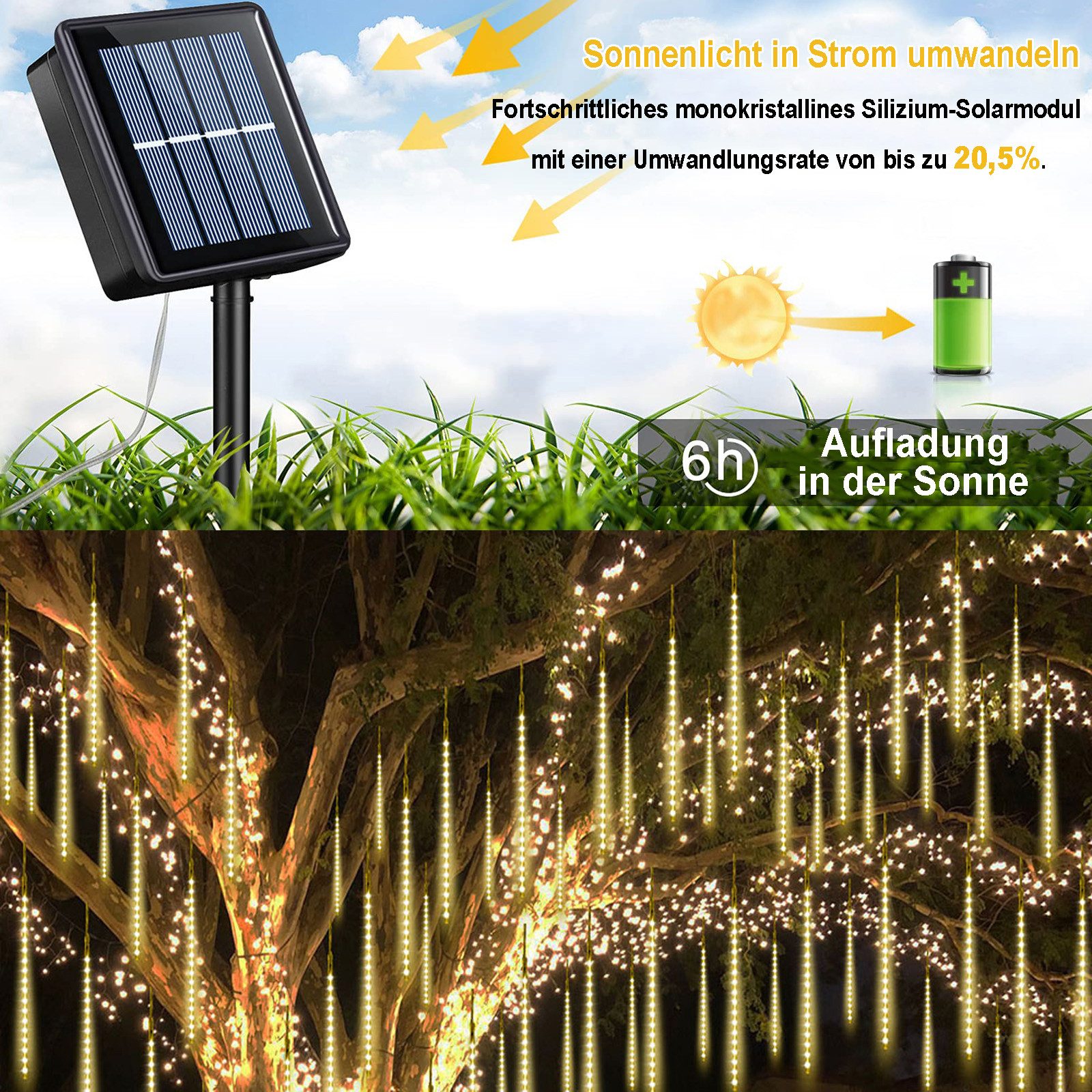 Rosnek LED-Lichterkette Meteorschauer Lichterkette Außen Solarbetrieben LED günstig online kaufen