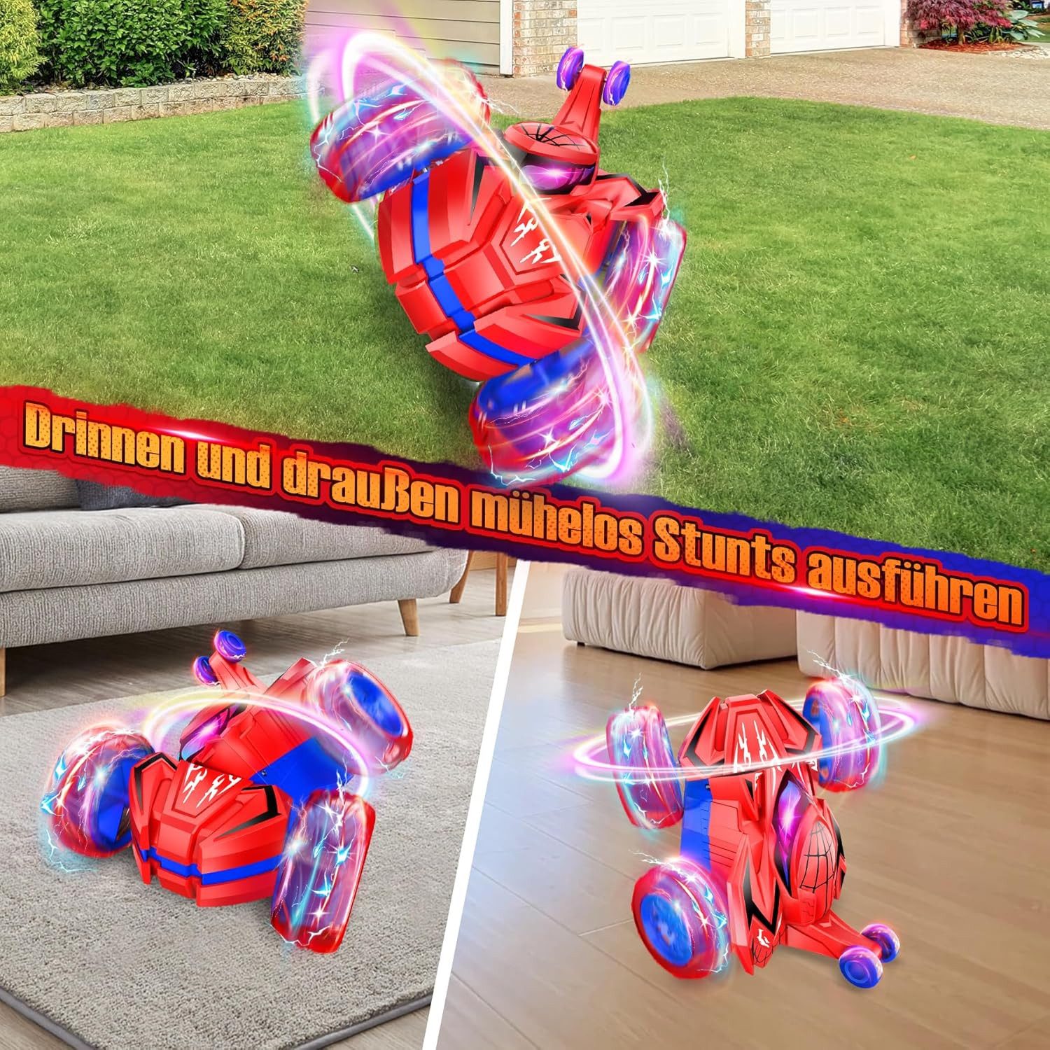 POPOLIC RC Car Remote Controlled Car RC Car Spider Toy for Boys 3+ Years (1-piece, Indoor/Outdoor Toy, Children's Christmas Gifts), Spider Car Remote Control Stunt Car