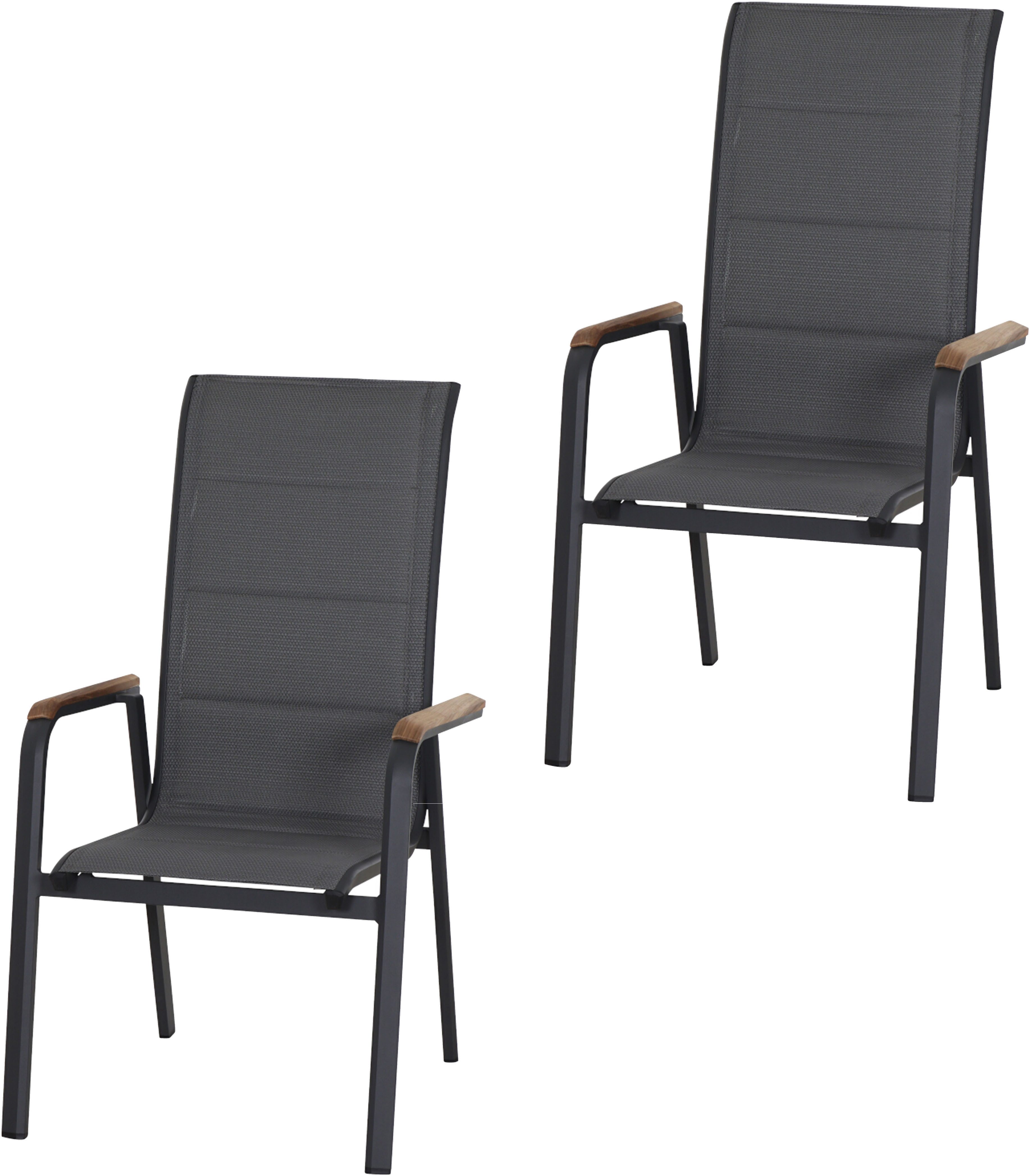 Siena Garden Gartensessel Tesoro HighBack Stapelsessel 2er-Set (Set, 2-St), Alu, Textil, Teak FSC 100 %