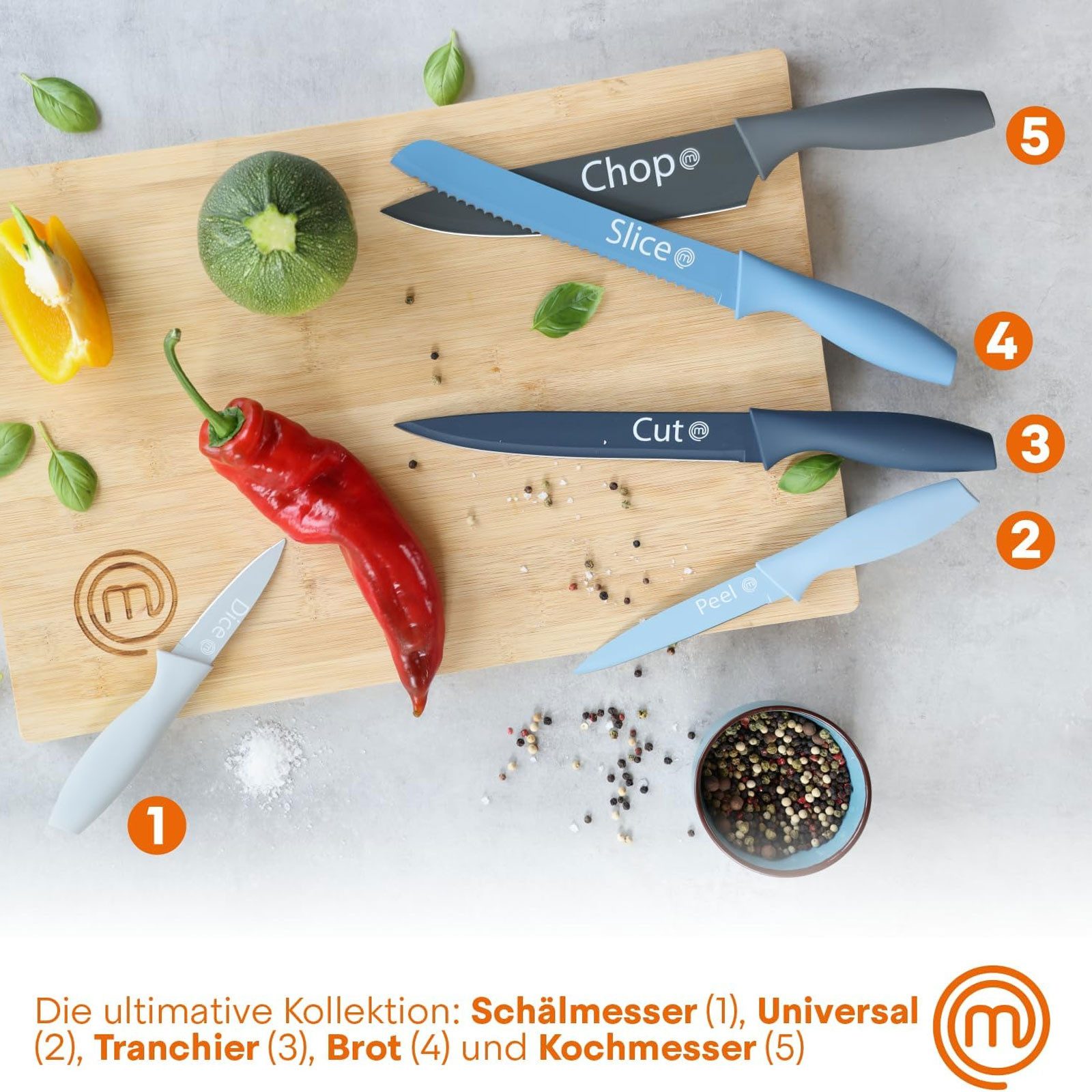 Masterchef Messer-Set Küchenmesser-Set 5-teilig, 5 teiliges Set Antihaftbeschichtung