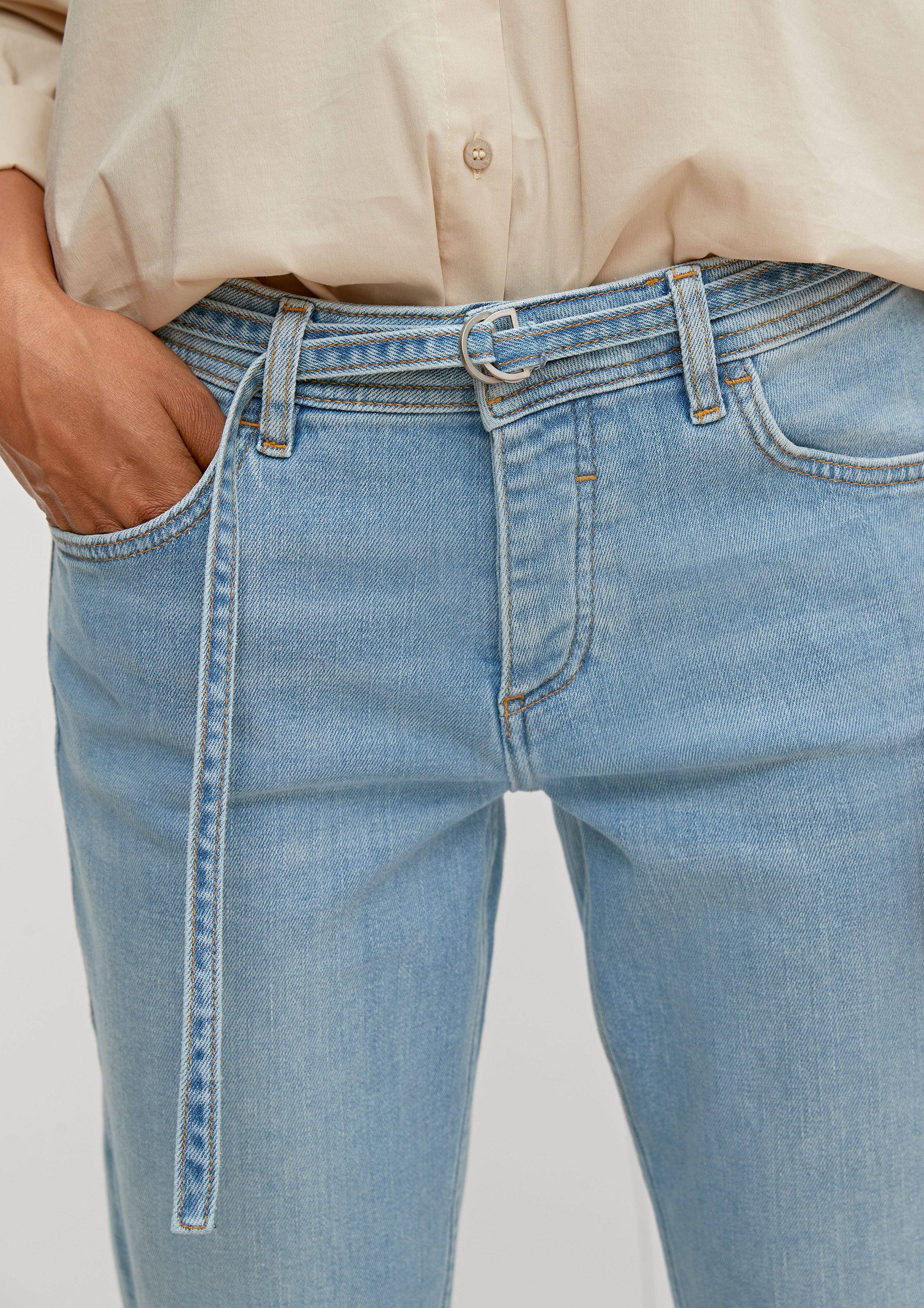 5-Pocket-Jeans Waschung casual identity comma Boyfriend-Jeans Gürtel mit Regular: