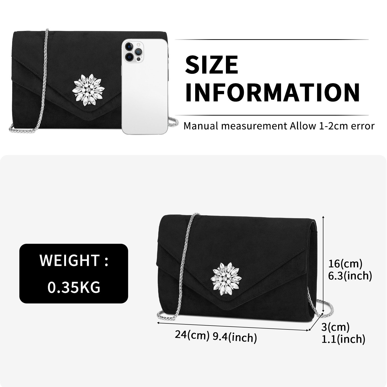 Miss Lulu Clutch Damen, Elegante Abendtasche mit Diamantbesatz & Kette günstig online kaufen