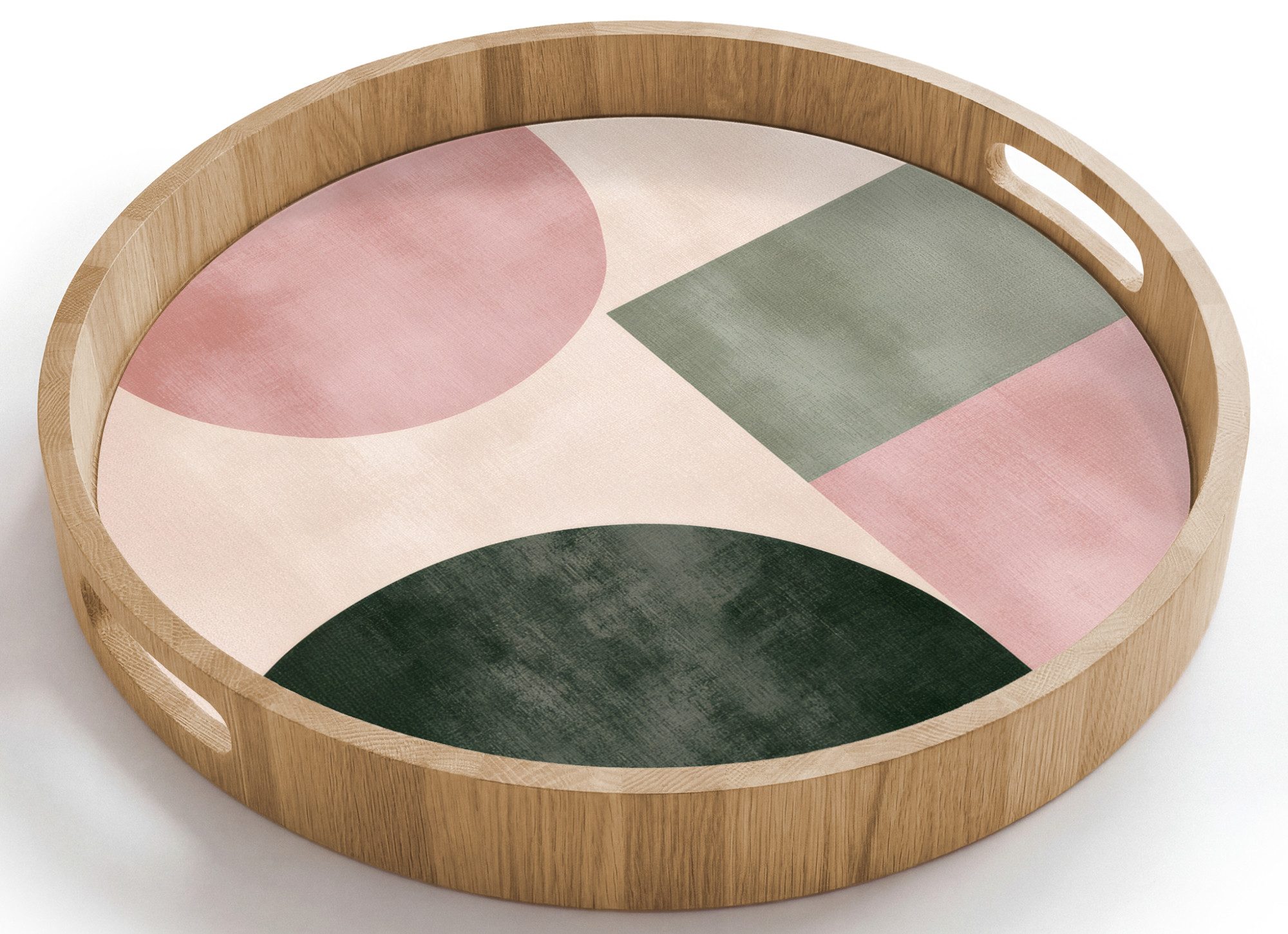 OnlyWow Tablett Rund mit Henkel Formen - Abstrakt - Kreis - Schwarz, Eichenholz, (1-tlg), Siervierplatte, Tray, Frühstücksbrett