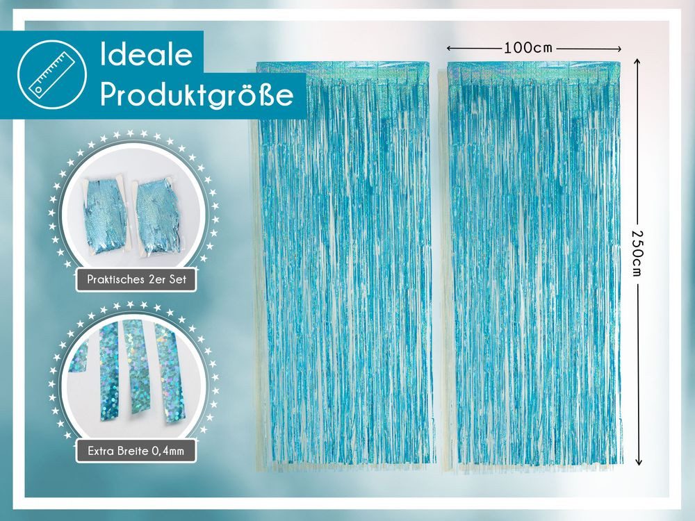 PHENO FLAGS Flagge 2 Stück Lametta Vorhang - Deko, Lametta Girlande für Ihre Party, Funkelnden Metallic-Look in hellblau