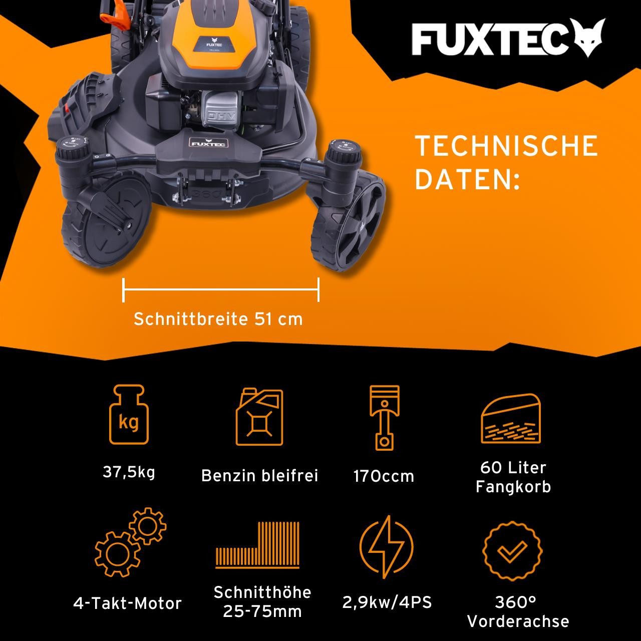 FUXTEC Benzinrasenmäher FX-RM5170agile, 50,8 cm Schnittbreite günstig online kaufen