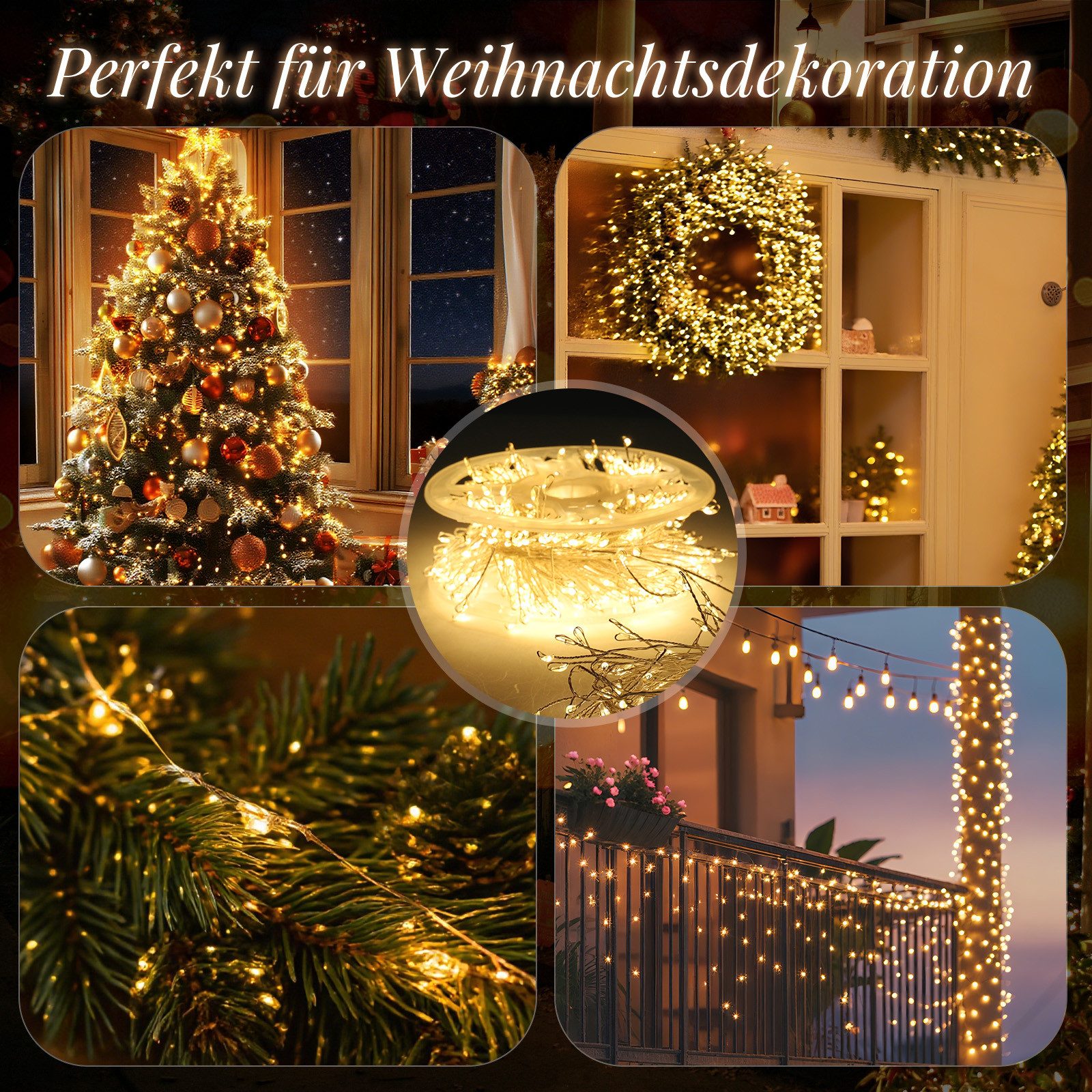 Salcar LED-Lichterkette LED-Lichterkette Aussen Cluster Weihnachtslichterkette Warmweiß, 5M-200 LEDs, 8 Modi, Timer & Memory für Weihnachtsdeko Innen & Außen – Bild 5 von 5