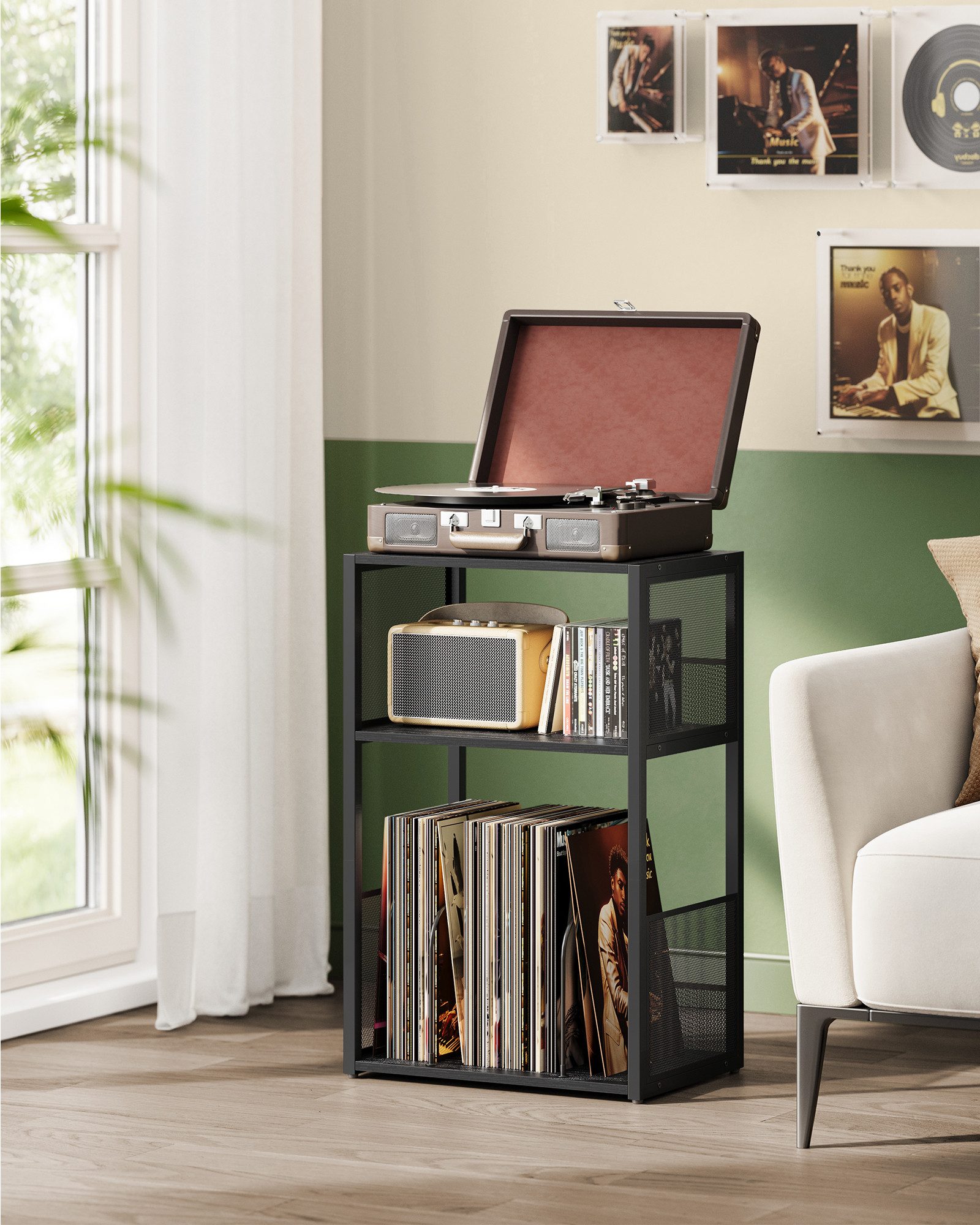 VASAGLE Beistelltisch, Plattenspieler-Ständer, 3 Etagen, Beistelltisch, Sch günstig online kaufen