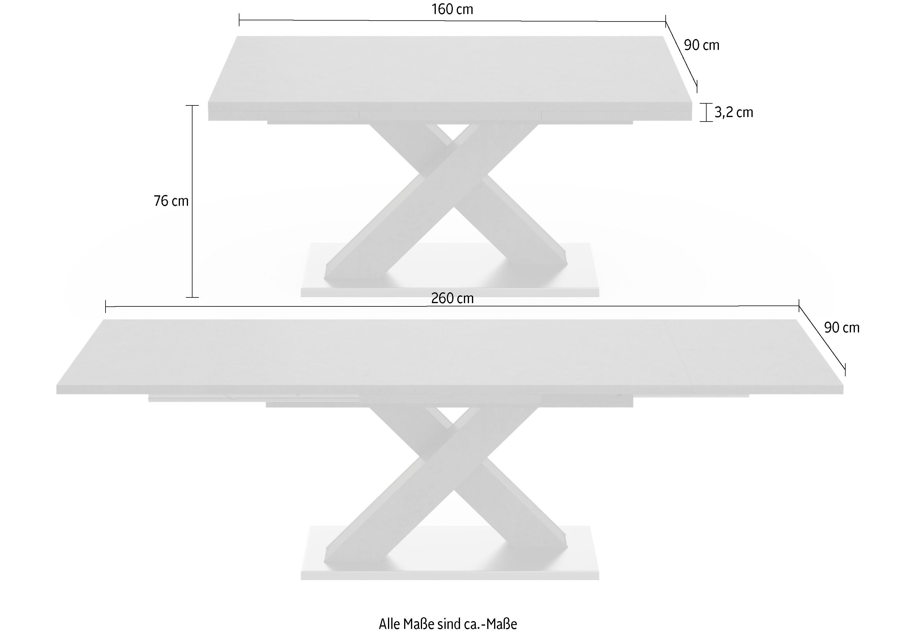und graphit Esstisch in mit 160-260 Breite Mäusbacher mit Auszugsfunktion, Komfort C, cm X-Gestell