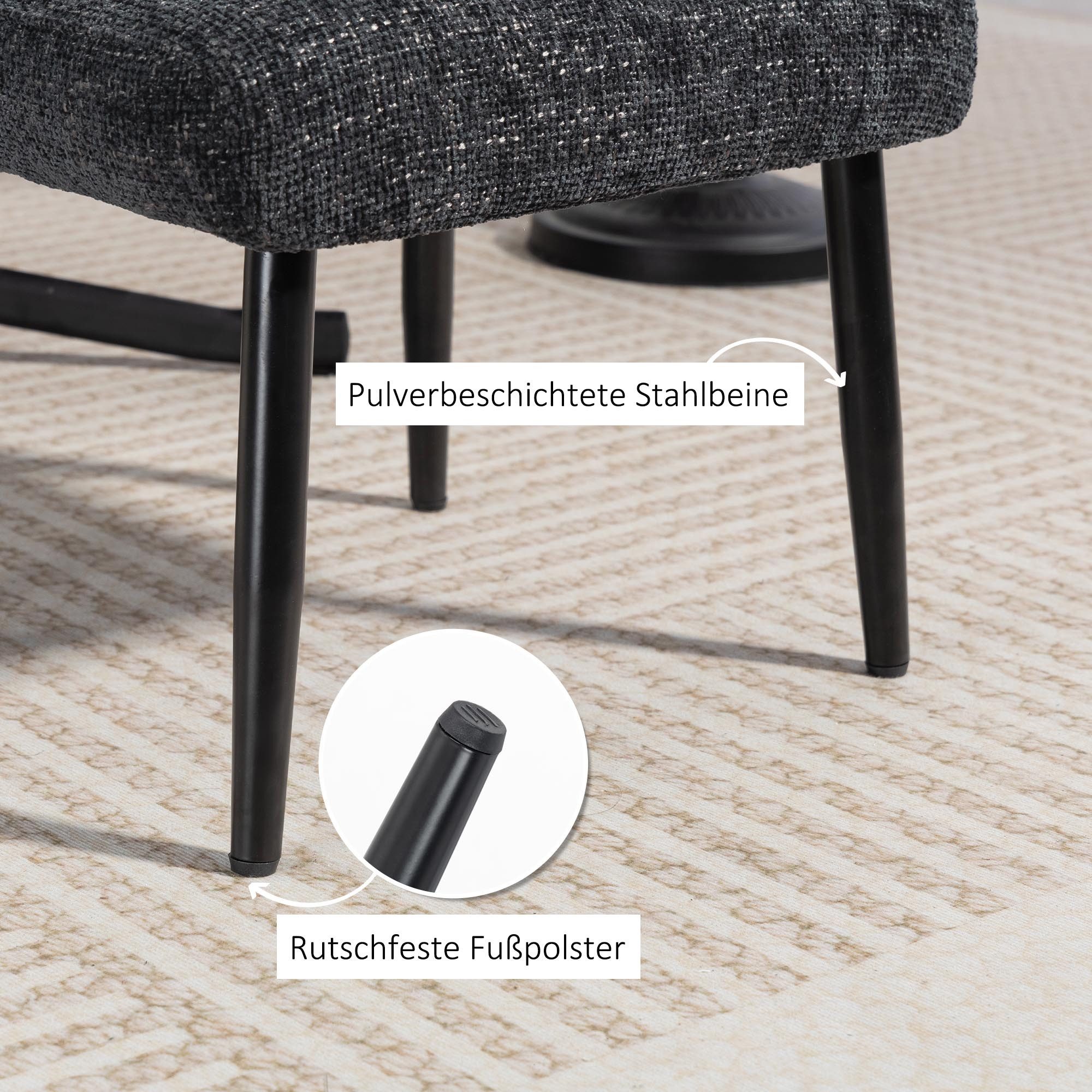 HOMCOM Fußhocker Sitzhocker mit weichem Sitzkissen Stahlbeinen Ottoman (Polsterhocker, 1 St., Fußstütze), für Schlafzimmer, Wohnzimmer, Dunkelgrau – Bild 5 von 5