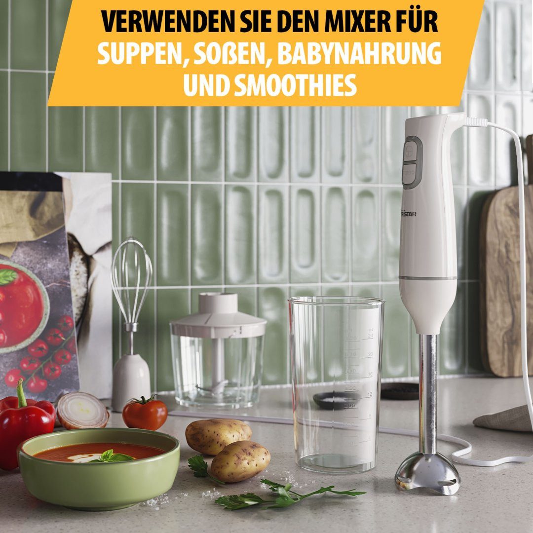 Tristar Handmixer Tristar MX-4881 Stabmixer-Set - 350 Watt - Inklusive Zubehör, 350 W, Abnehmbarer Edelstahl-Stab – 350 W