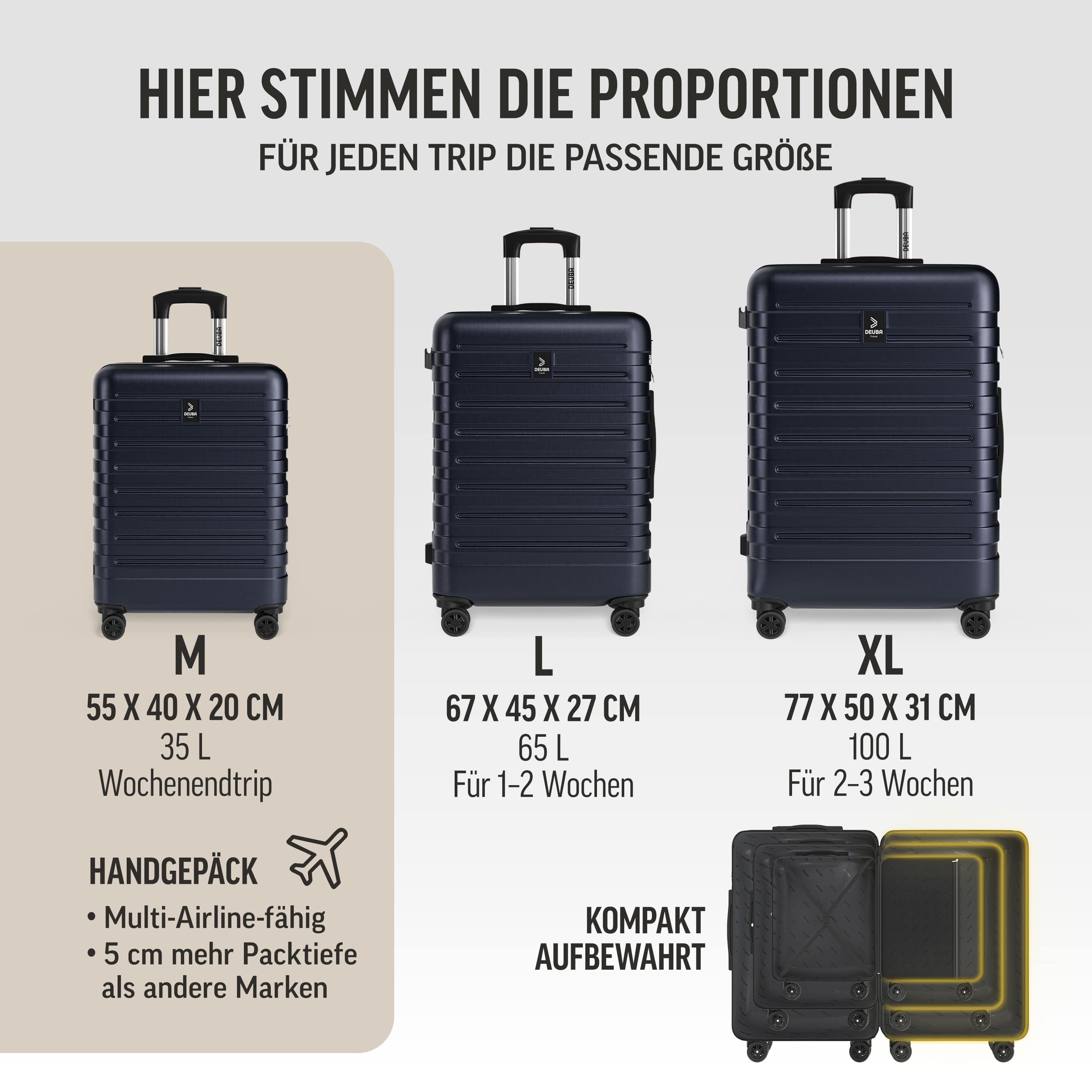 Deuba Kofferset, Handgepäck Koffer 55x40x20 Sicherer Stauraum Kreuzgurt PVC Reisekoffer