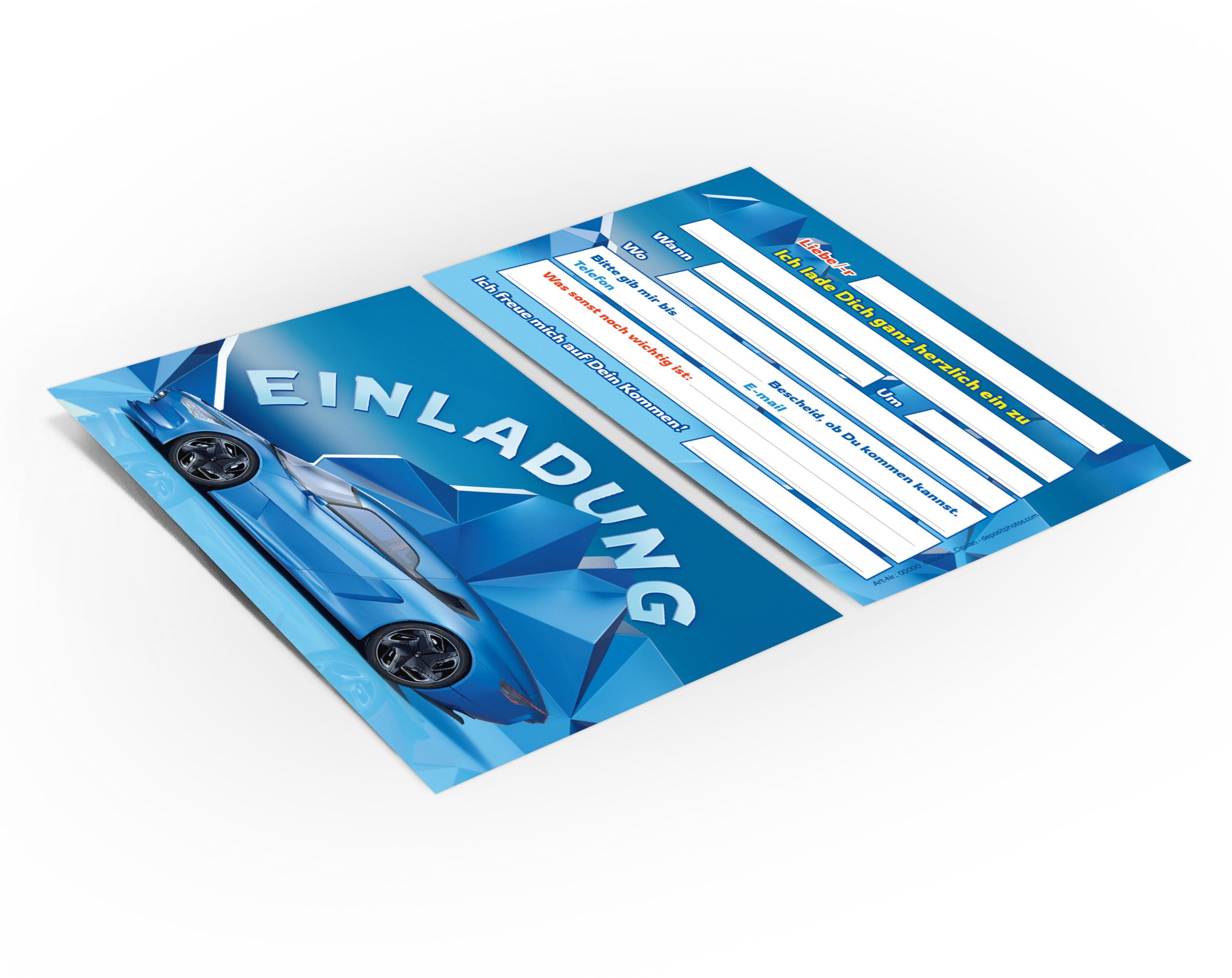 JUNAPACK Einladungskarten Auto zum Kindergeburtstag Jungen Einladungen Rennauto Karten car blau, Einladungskarten mit einem Auto Motiv zum Geburtstag – Bild 3 von 3