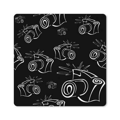 MuchoWow Gaming Mauspad Kamera - Muster - Schwarz und Weiß (1-St), Gaming, Rutschfester Unterseite, Mausunterlage, 80x80 cm, XXL, Großes