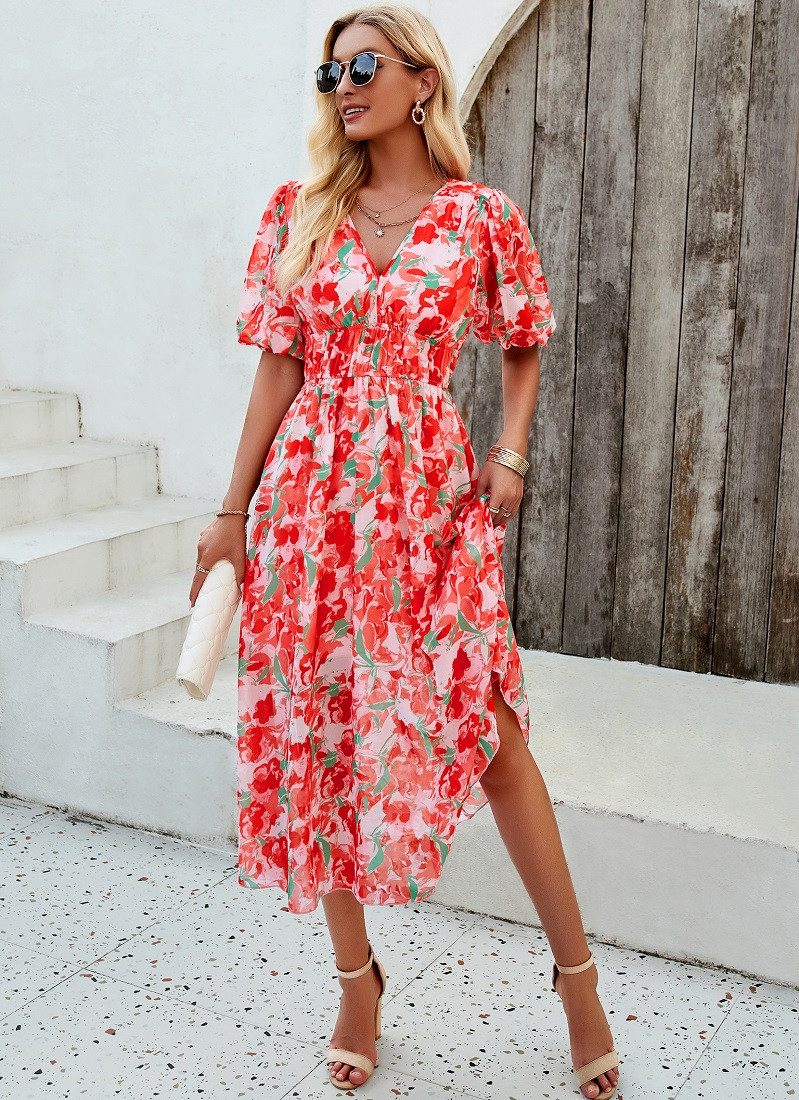 DEBAIJIA Dirndl Sommerkleid Damen Frauen Bedruckter Kleid lässiger Mode günstig online kaufen