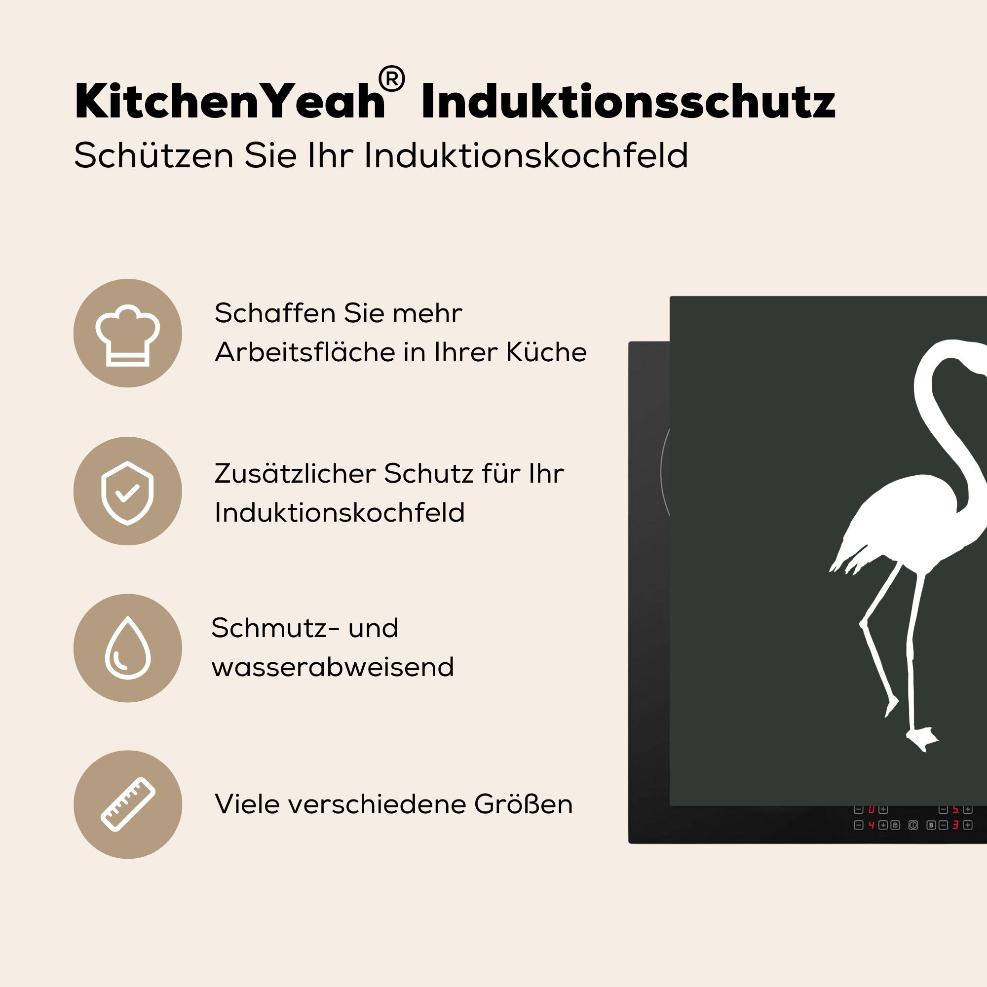 MuchoWow Herdblende-/Abdeckplatte Flamingo - Arbeitsplatte Ceranfeldabdeckung, Vinyl, Scherenschnitt Weiß, 78x78 für küche tlg), (1 cm, 