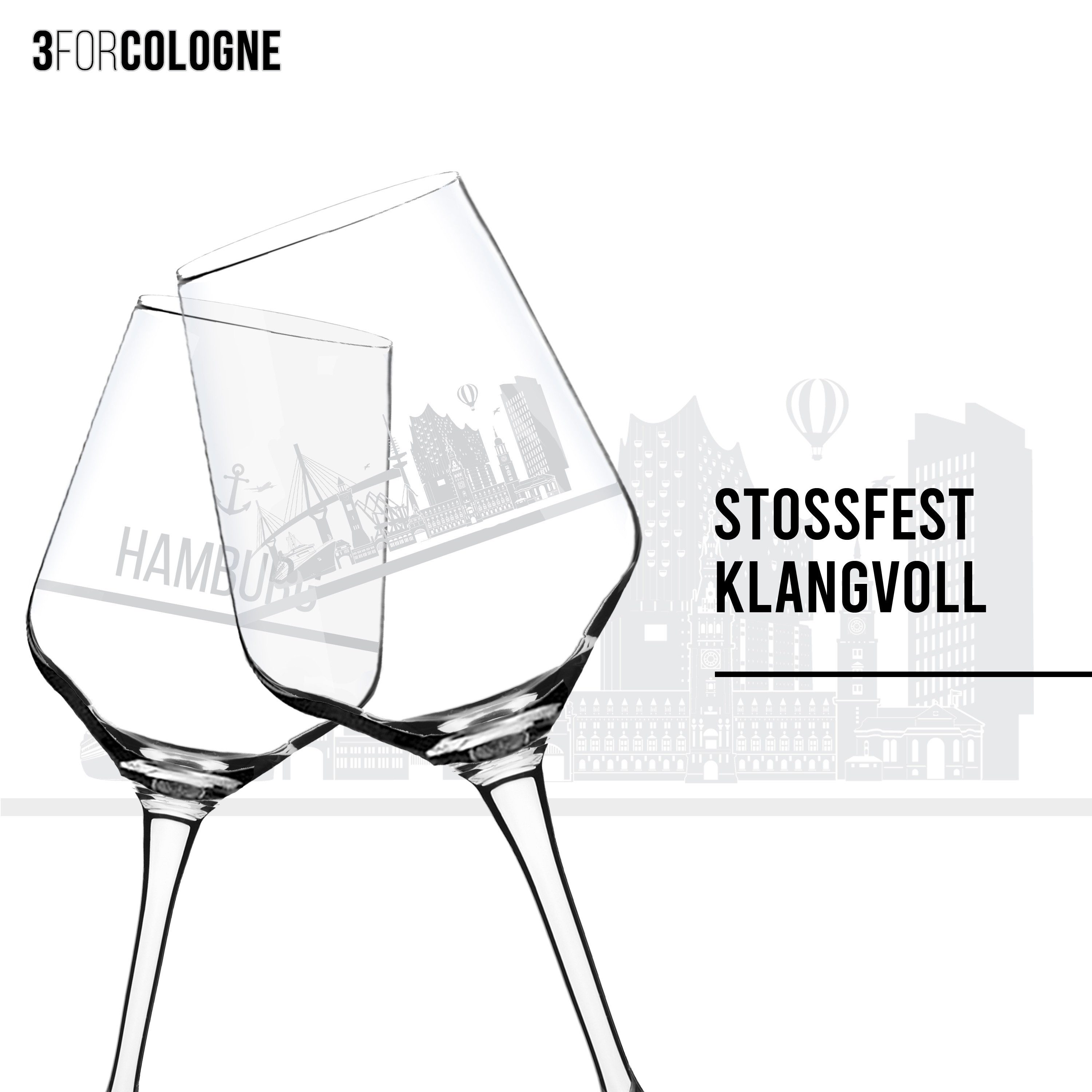 3forCologne Weinglas I LOVE Hamburg Weingläser, 2er Set mit Motiv der Hamburg Skyline, Hochwertiges Kristallglas, inkl. Geschenkverpackung – Bild 5 von 5
