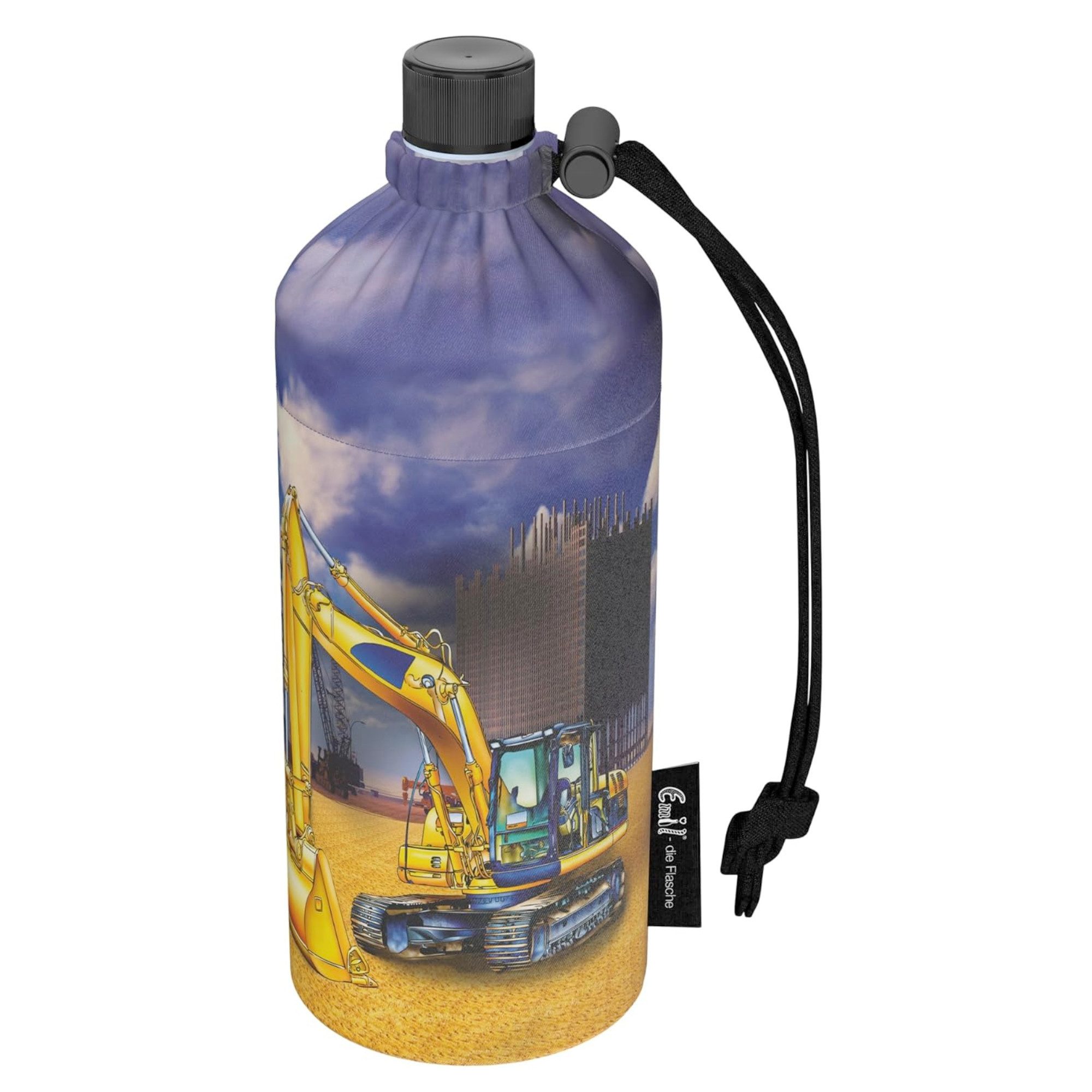 Emil Trinkflasche Baustelle Motiv Glasflasche, spülmaschinenfest, Glasflasche, BPA-Frei, mit Schraubdeckel