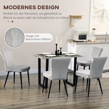 HOMCOM Esszimmerstuhl Polsterstuhl mit Samtoptik, Essstuhl (Küchenstühle, 4 St), Grau, 46 x 65 x 87 cm