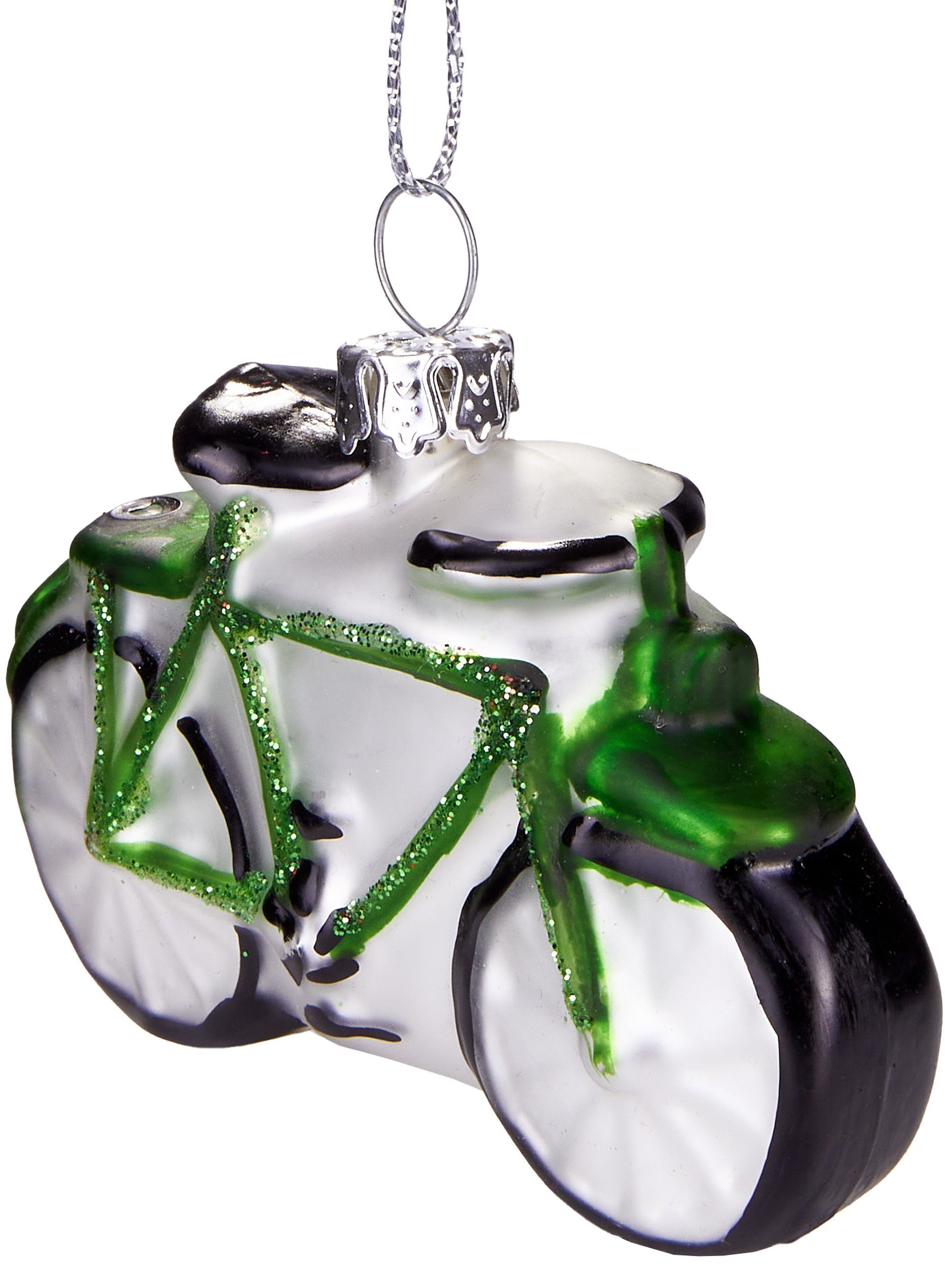 BRUBAKER Christbaumschmuck Mundgeblasene Weihnachtskugel Grünes Fahrrad, sportlicher Weihnachtsschmuck-Anhänger aus Glas, handbemalt - 7 cm